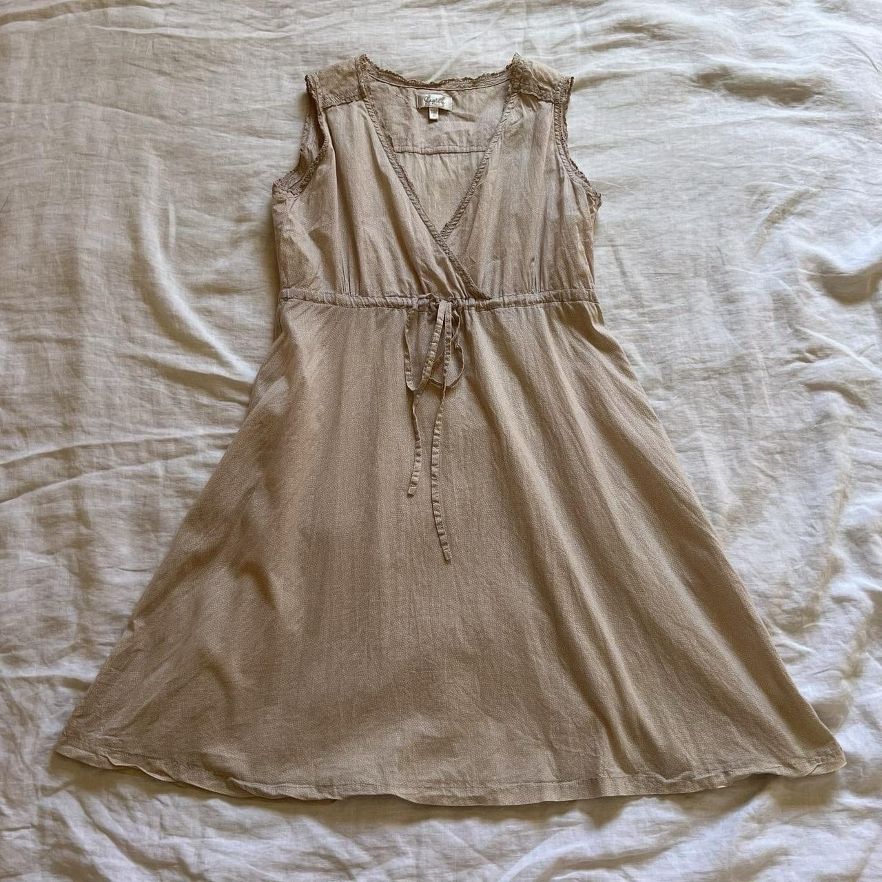 Capture Vintage Boho Beige Polka Dot Dress Cotton Milkmaid Lace Wrap Mini 10 — photo 1 of 8
