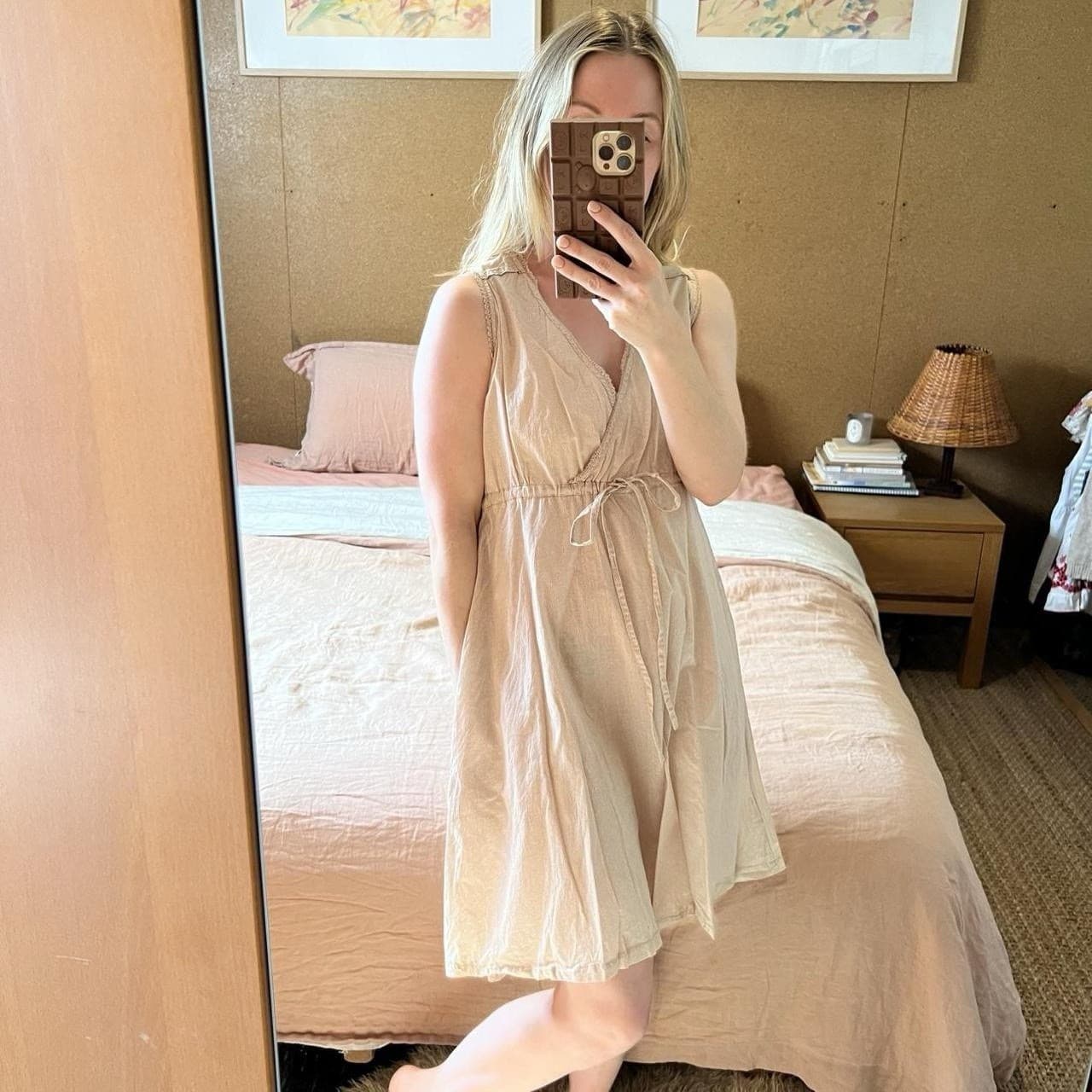 Capture Vintage Boho Beige Polka Dot Dress Cotton Milkmaid Lace Wrap Mini 10 — photo 2 of 8