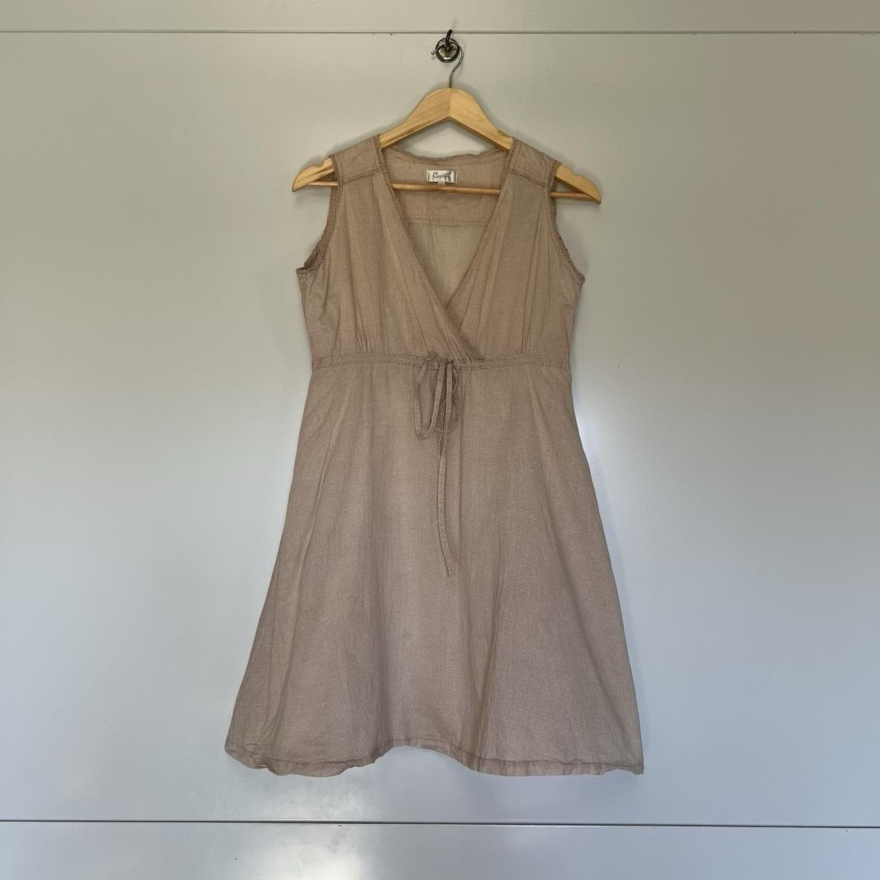 Capture Vintage Boho Beige Polka Dot Dress Cotton Milkmaid Lace Wrap Mini 10 — photo 3 of 8