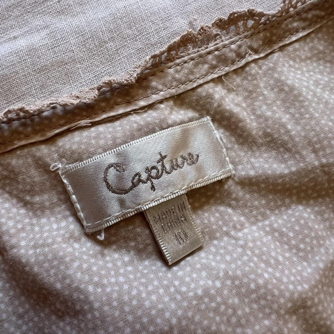Capture Vintage Boho Beige Polka Dot Dress Cotton Milkmaid Lace Wrap Mini 10 — photo 7 of 8