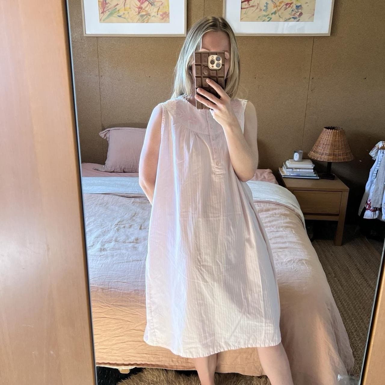 Vintage Givoni Pink Cotton Blend Nightie Dress Embroidered Cottagecore Boho M 12 — photo 1 of 8