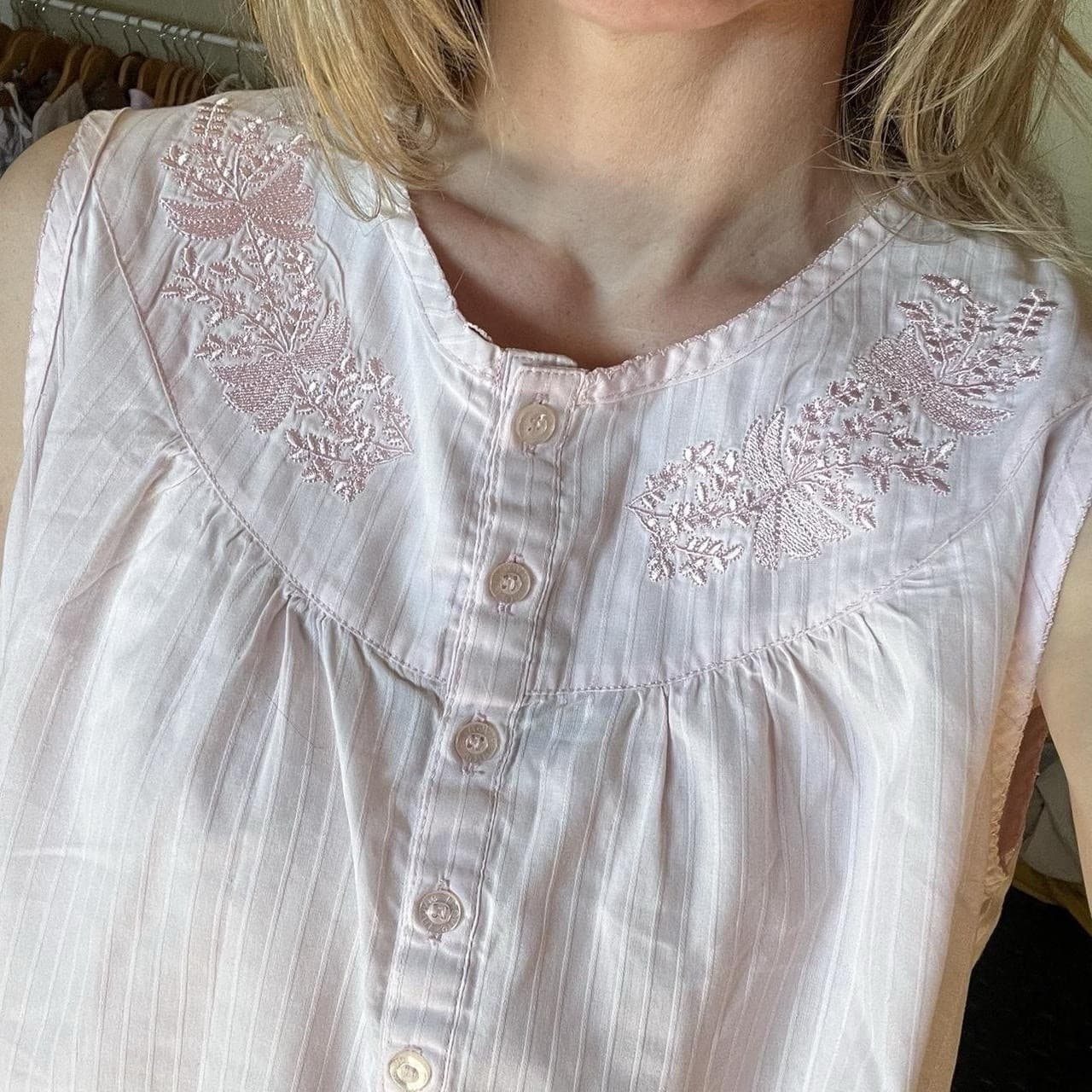 Vintage Givoni Pink Cotton Blend Nightie Dress Embroidered Cottagecore Boho M 12 — photo 2 of 8