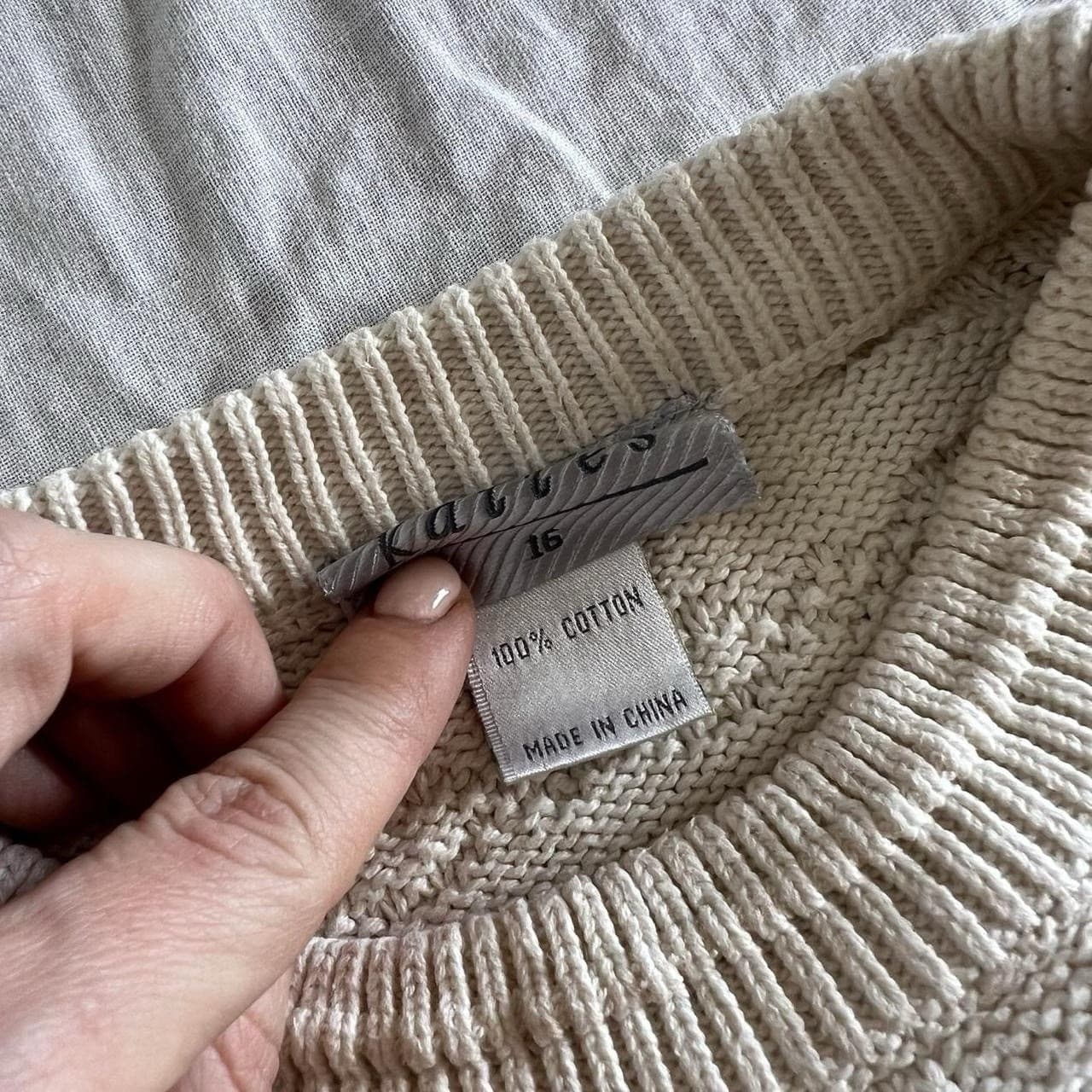 Vintage Katies 90s Cream Cotton Textured Knit Jumper Heirloom Cottagecore 16 L — photo 8 of 8