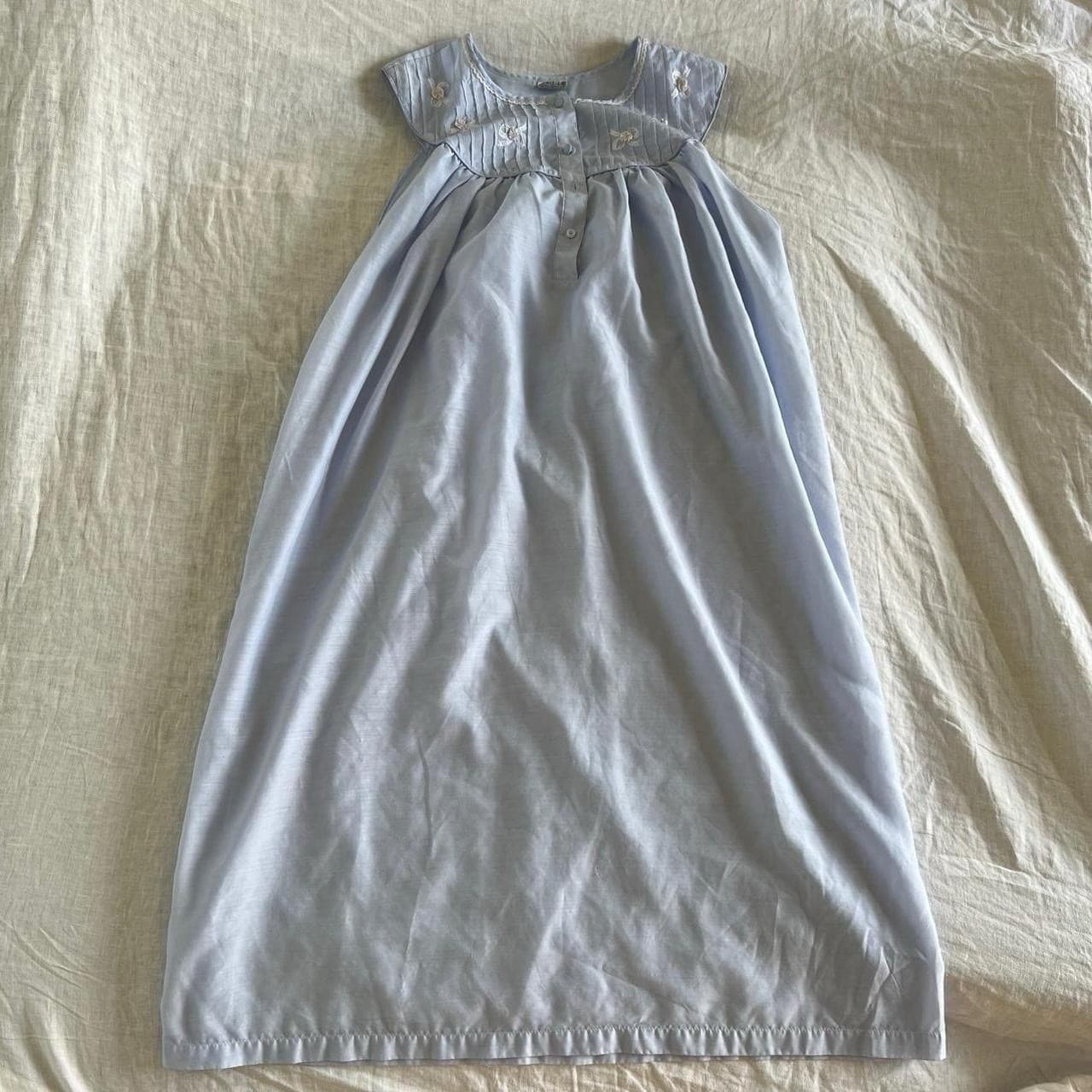 Vintage Light Blue Cotton Nightgown Embroidered Bows Babydoll Coquette M — photo 3 of 8
