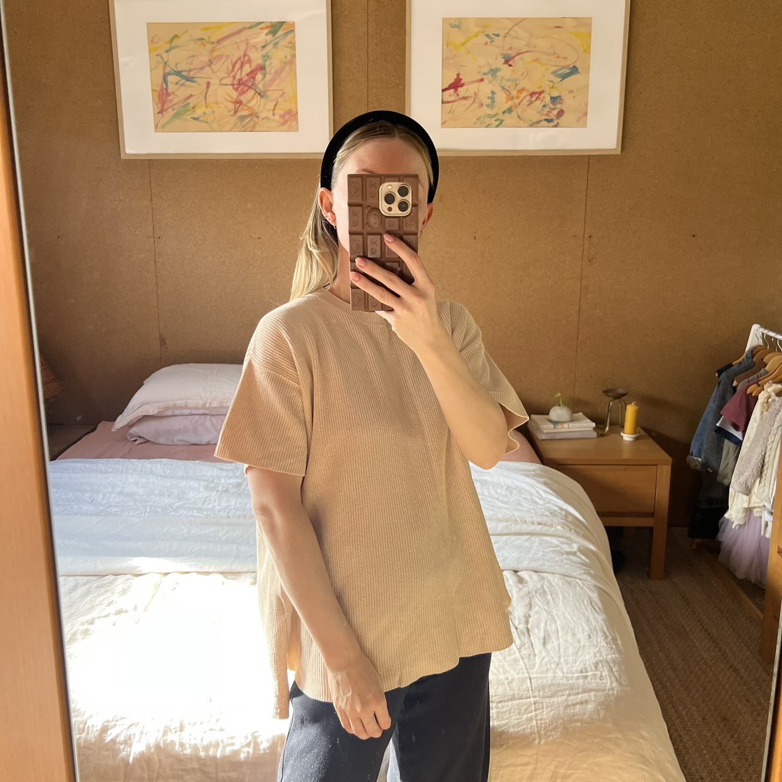 Feather Noise Cream Cotton Ribbed Knit Tee Boxy Coastal Grandmother Beige ML — photo 1 of 8