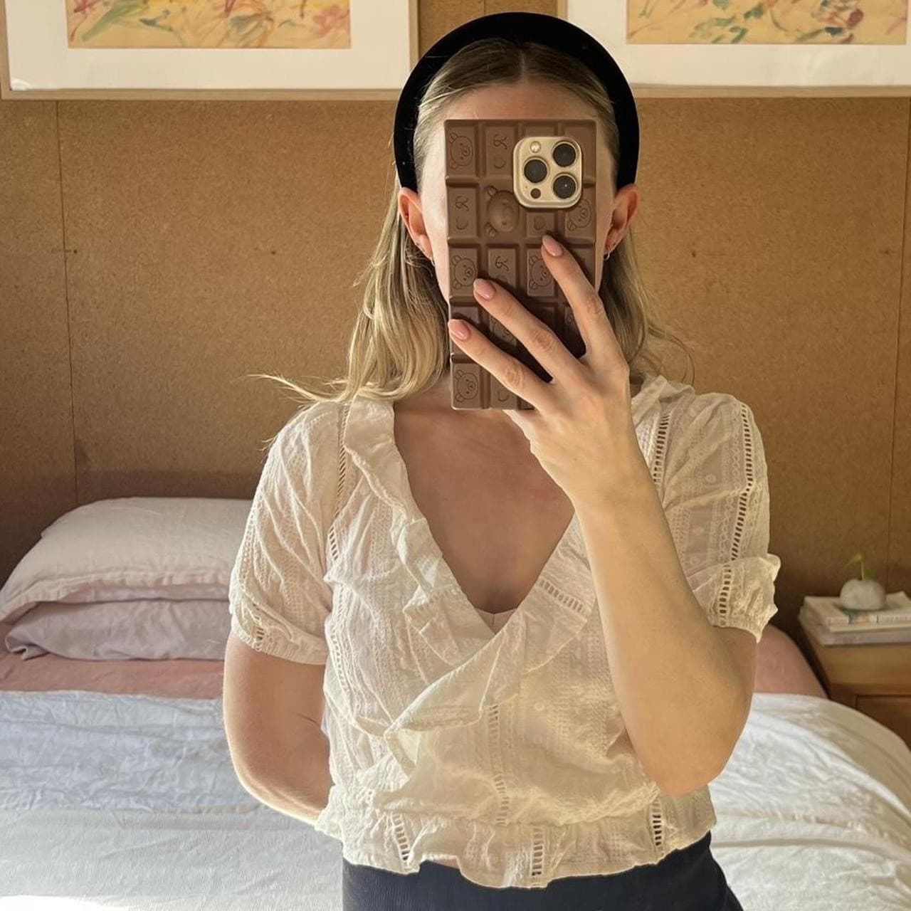 Kookai White Cotton Eyelet Lace Wrap Blouse Cottagecore Ruffle Summer Top 34 6 — photo 3 of 8