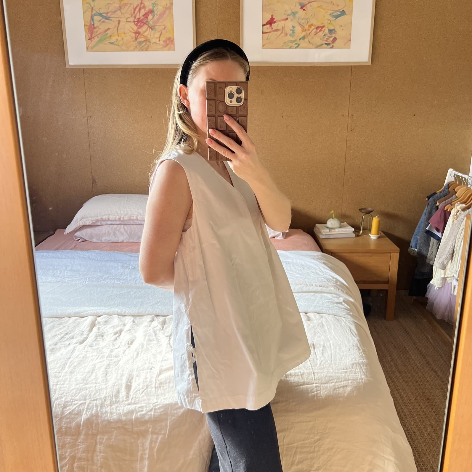 Foemina Izzy White Organic Cotton Poplin Tunic Top V Neck Side Tie Luxury 14 L — photo 4 of 9