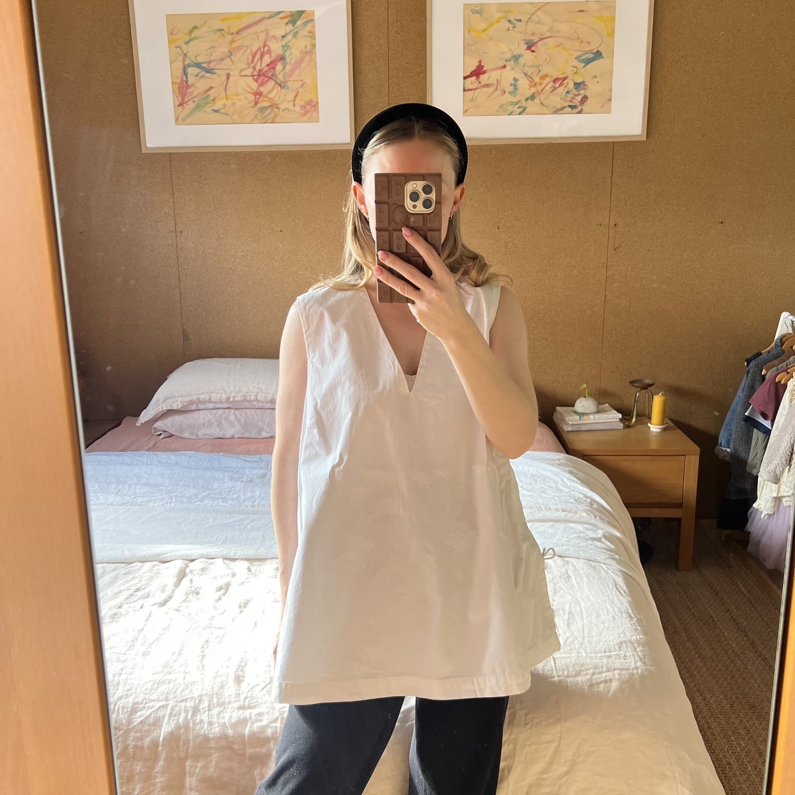Foemina Izzy White Organic Cotton Poplin Tunic Top V Neck Side Tie Luxury 14 L — photo 9 of 9