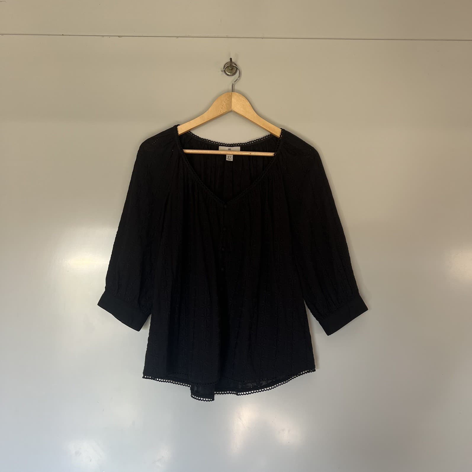 We Are Kindred Black Cotton Eyelet Lace Blouse Boho Cottagecore Button Top 10 — photo 3 of 8