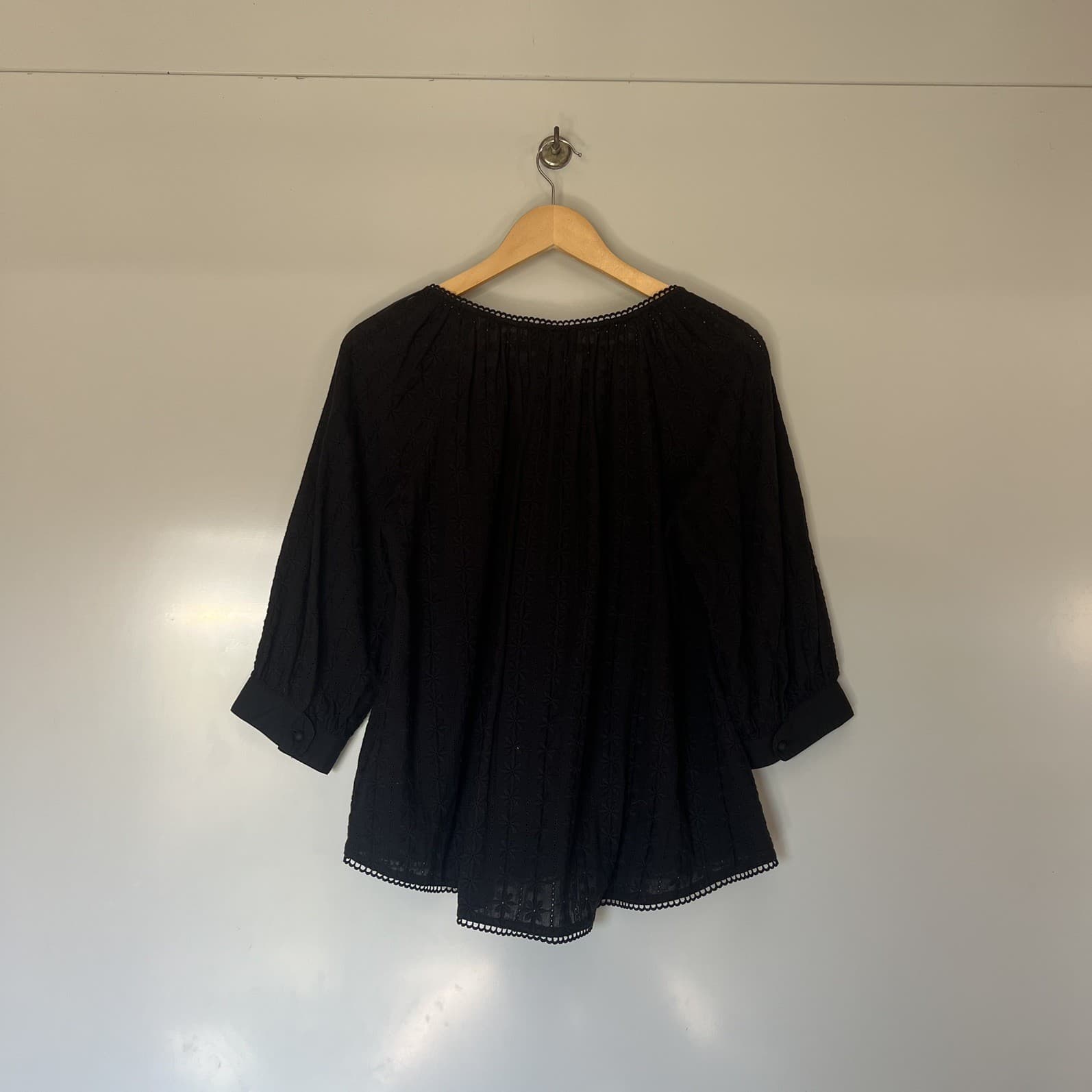 We Are Kindred Black Cotton Eyelet Lace Blouse Boho Cottagecore Button Top 10 — photo 5 of 8