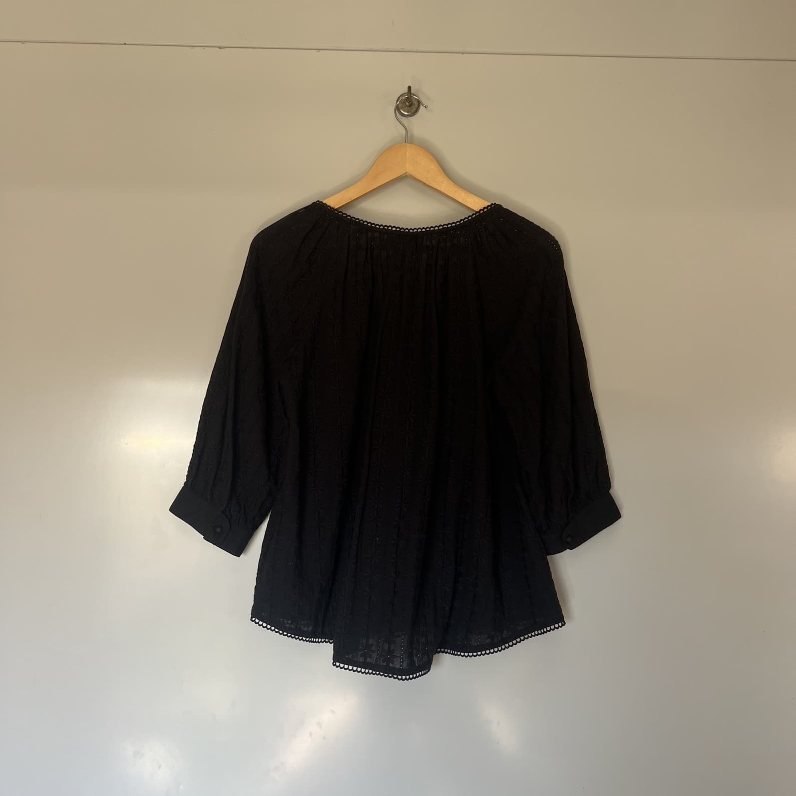 We Are Kindred Black Cotton Eyelet Lace Blouse Boho Cottagecore Button Top 10 — photo 6 of 8
