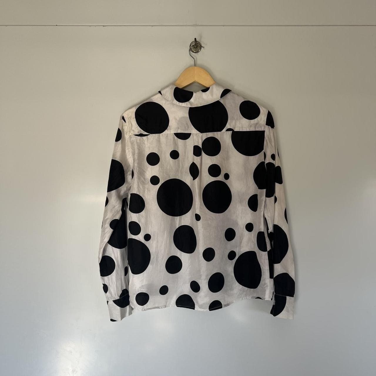 Macgraw 100% Silk Polka Dot Blouse Peter Pan Collar Black White Shirt Medium M — photo 7 of 8