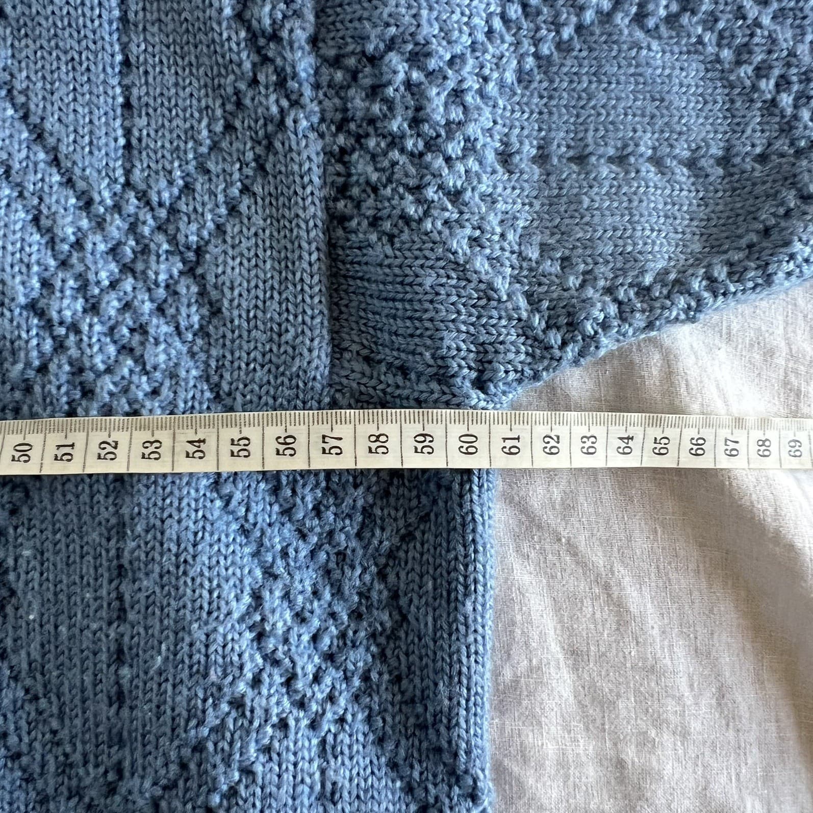 Vintage Handmade Knit Cardigan Blue Wool Blend Diamond Scalloped Sweater Large L — photo 7 of 8