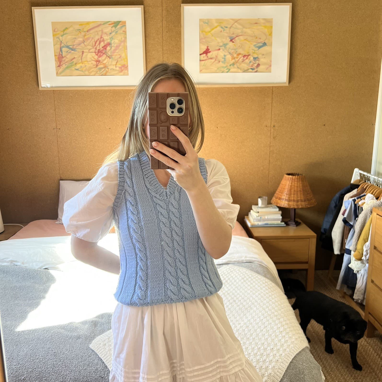 Handmade Cable Knit Sweater Vest Blue V-Neck Cotton Blend Tank Vintage Style XS — photo 3 of 9