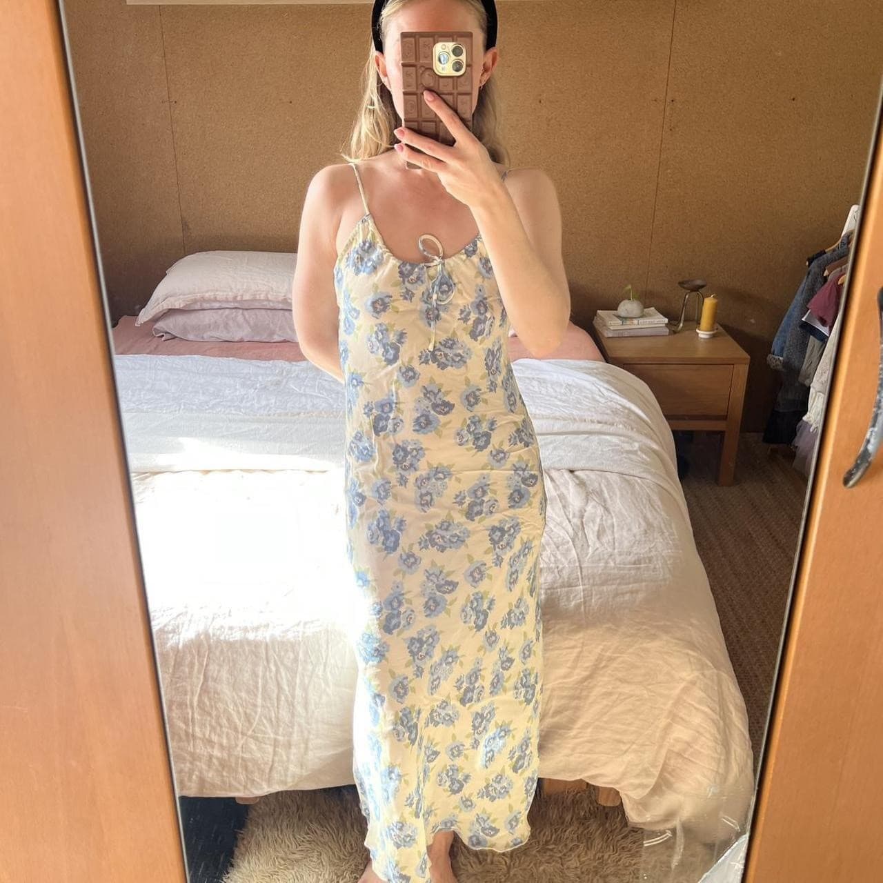 90s Y2K Grunge Slip Dress Ghanda Floral Maxi Cream Blue Cottagecore Fairy XS — photo 3 of 8