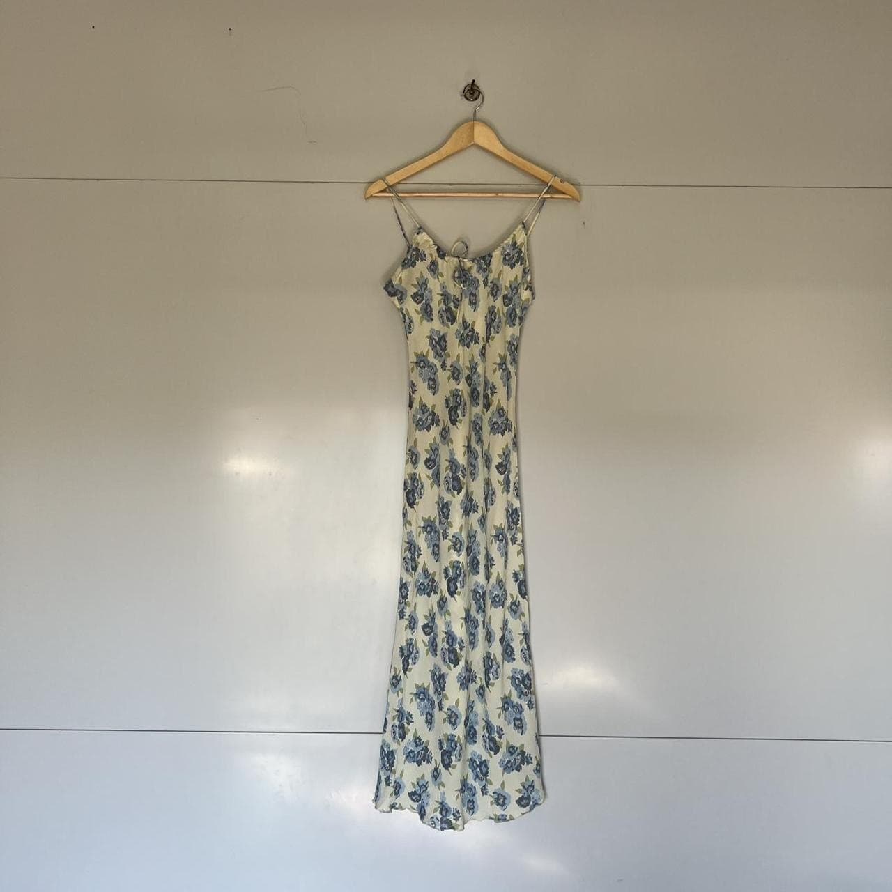 90s Y2K Grunge Slip Dress Ghanda Floral Maxi Cream Blue Cottagecore Fairy XS — photo 5 of 8