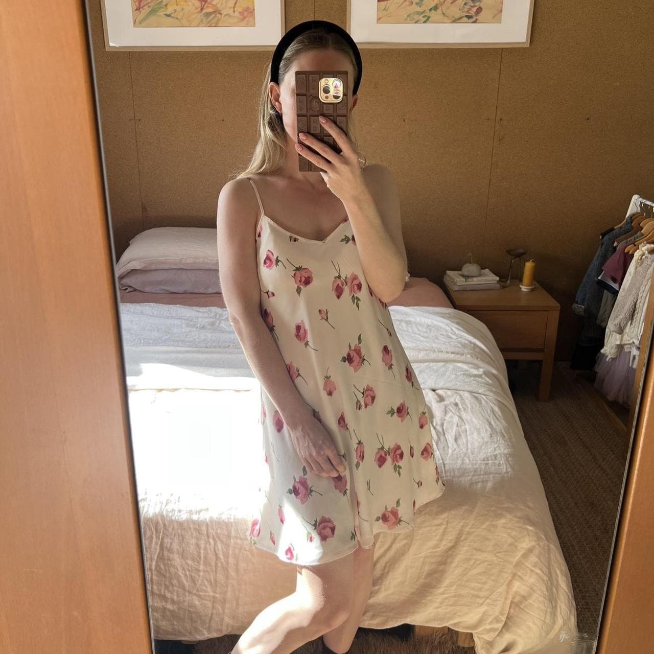 90s Vintage Floral Slip Dress Lovable Rose Print Y2K Lingerie Nightie Cream S — photo 6 of 8