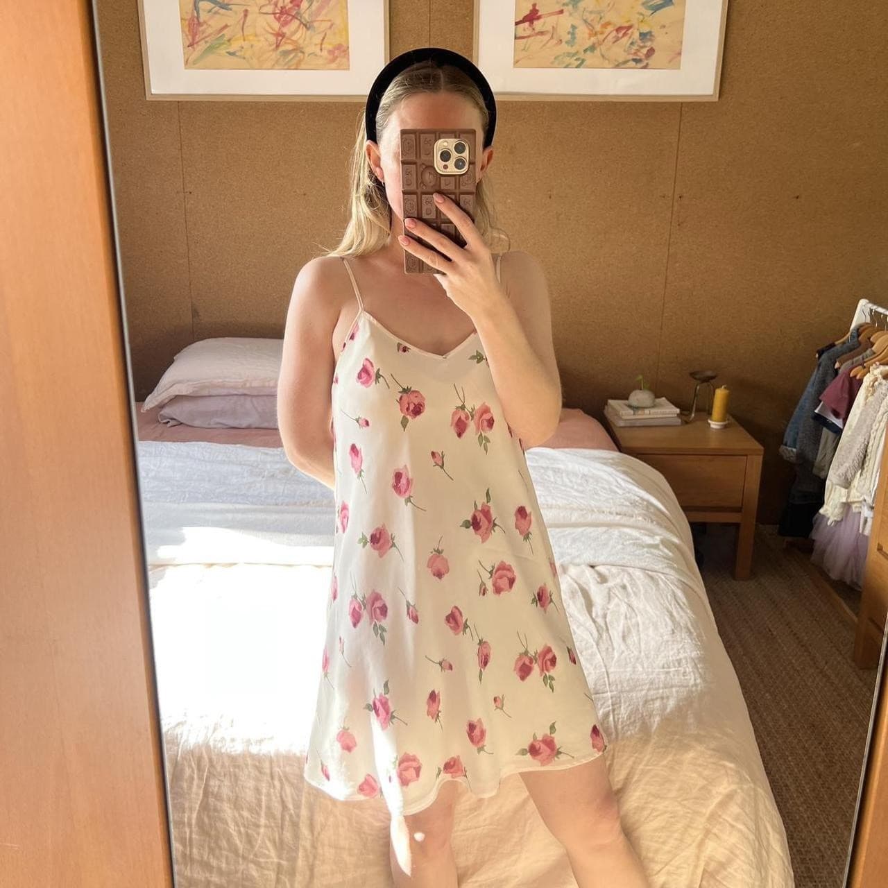 90s Vintage Floral Slip Dress Lovable Rose Print Y2K Lingerie Nightie Cream S — photo 8 of 8