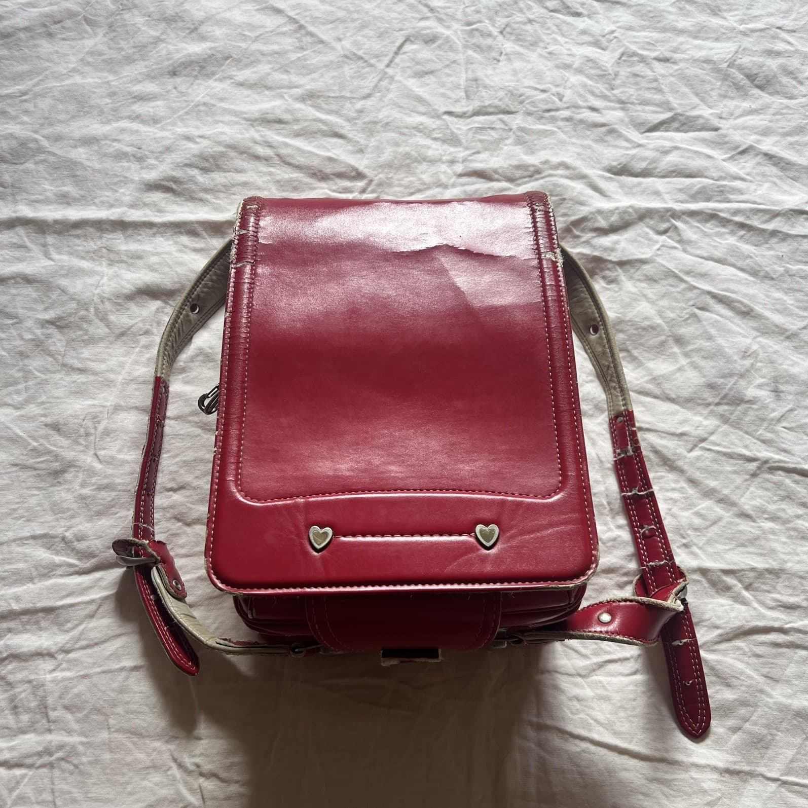 Vintage Japanese Randoseru Backpack Red Cream Hearts J-Fashion Harajuku — photo 1 of 16