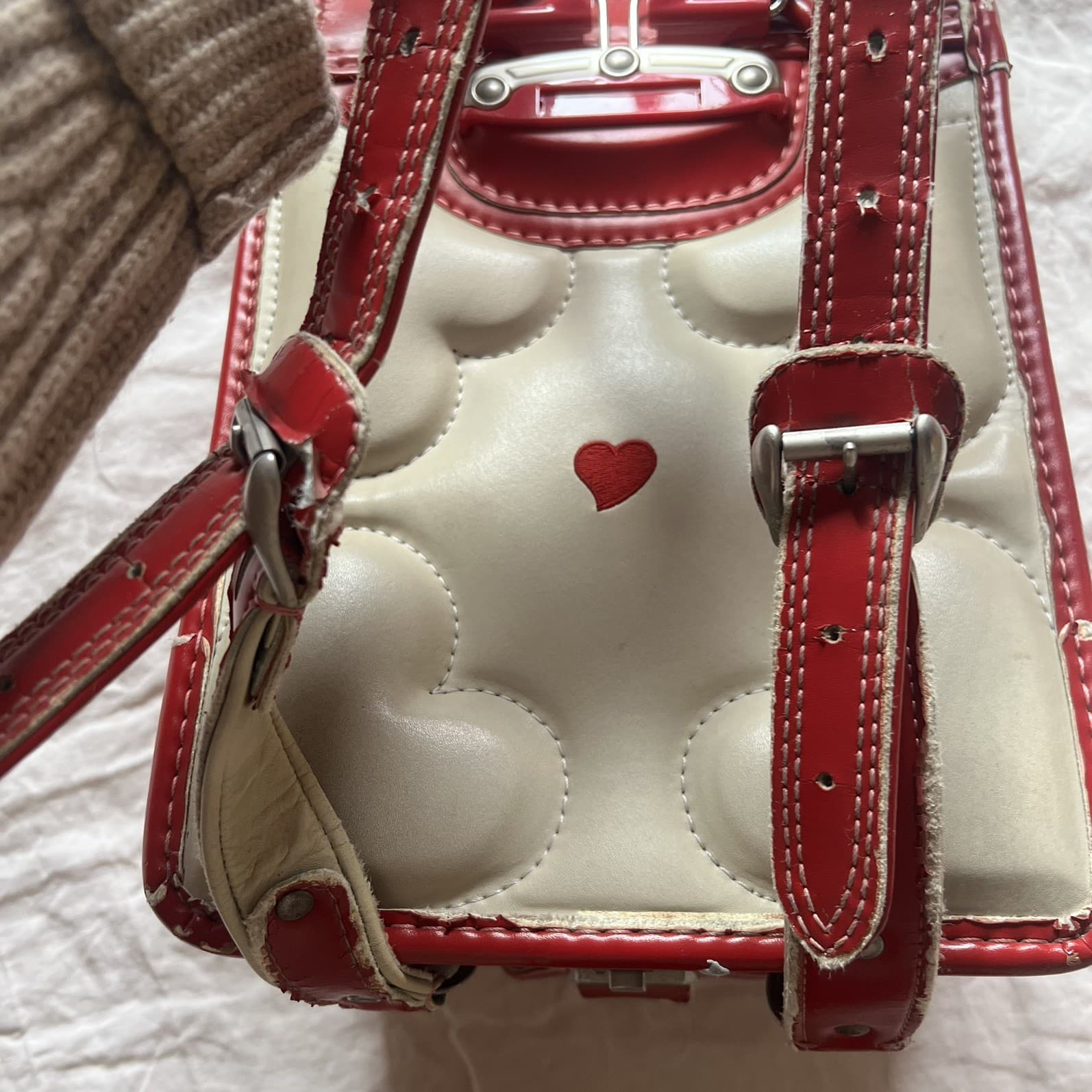 Vintage Japanese Randoseru Backpack Red Cream Hearts J-Fashion Harajuku — photo 12 of 16