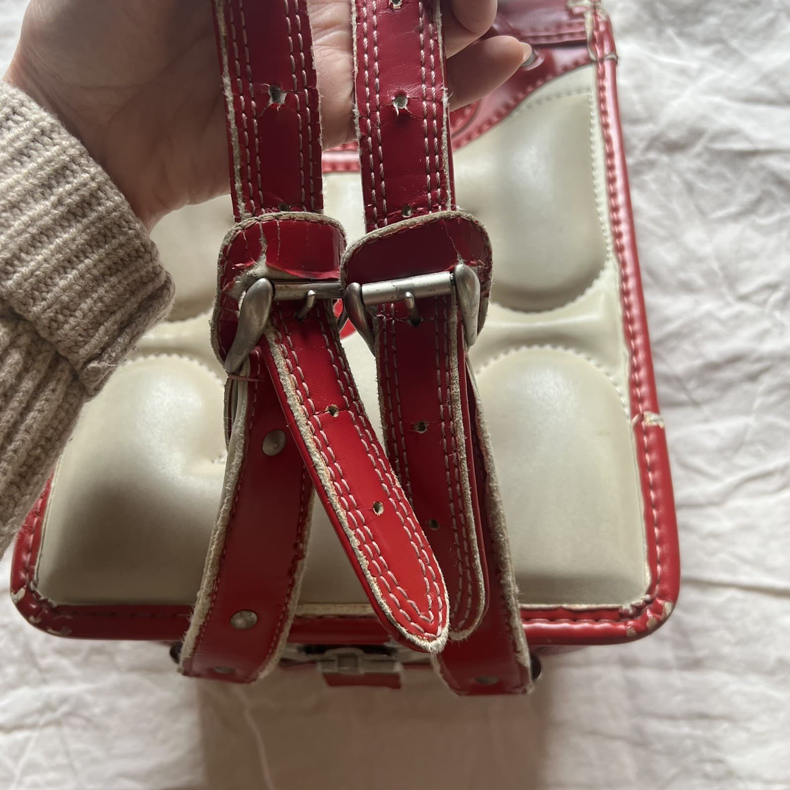 Vintage Japanese Randoseru Backpack Red Cream Hearts J-Fashion Harajuku — photo 14 of 16