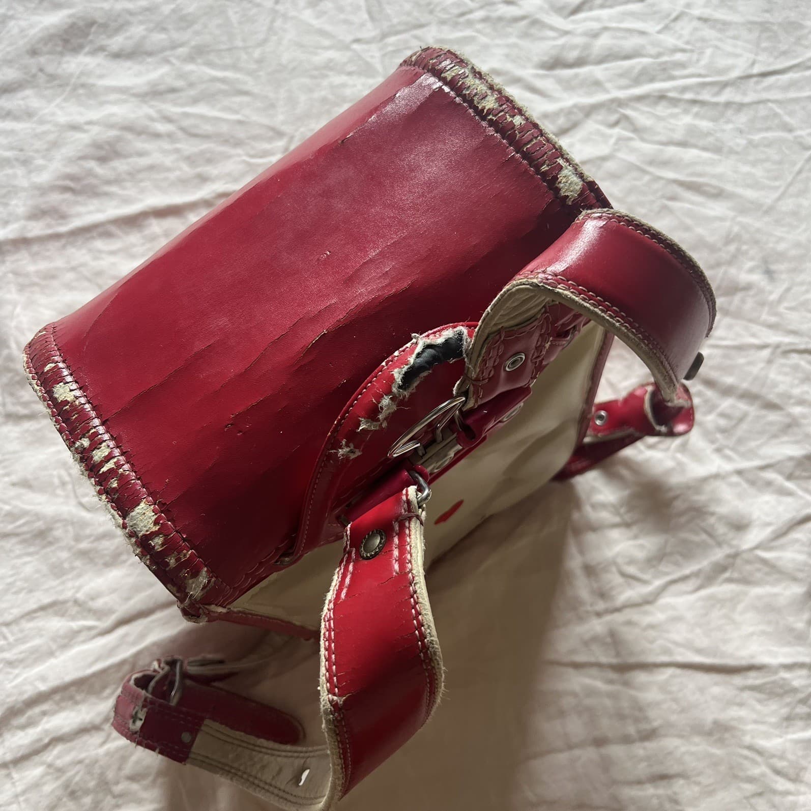 Vintage Japanese Randoseru Backpack Red Cream Hearts J-Fashion Harajuku — photo 15 of 16