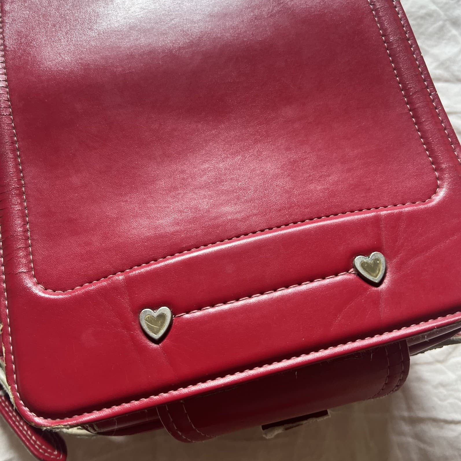 Vintage Japanese Randoseru Backpack Red Cream Hearts J-Fashion Harajuku — photo 16 of 16