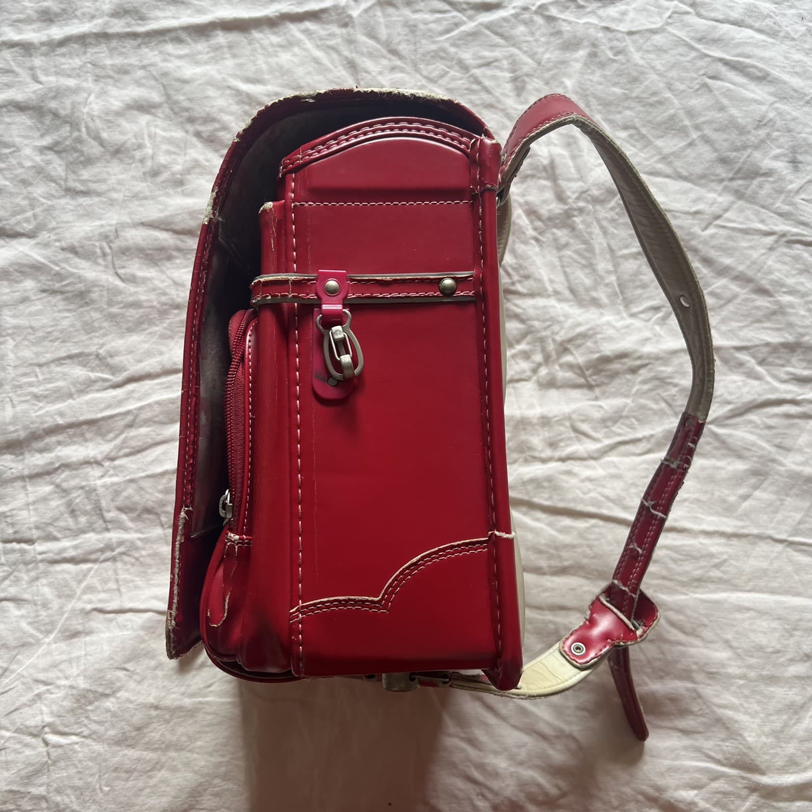 Vintage Japanese Randoseru Backpack Red Cream Hearts J-Fashion Harajuku — photo 4 of 16