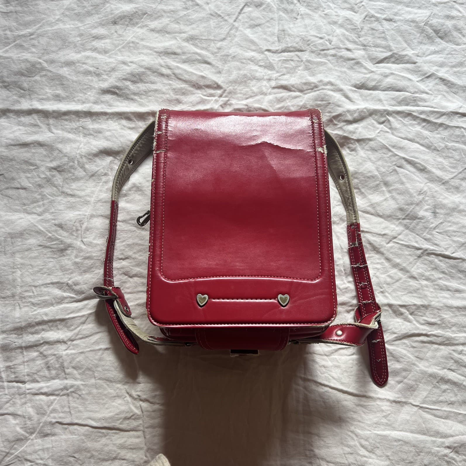 Vintage Japanese Randoseru Backpack Red Cream Hearts J-Fashion Harajuku — photo 5 of 16