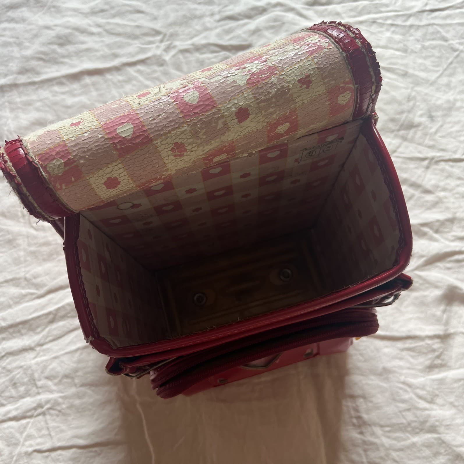 Vintage Japanese Randoseru Backpack Red Cream Hearts J-Fashion Harajuku — photo 6 of 16