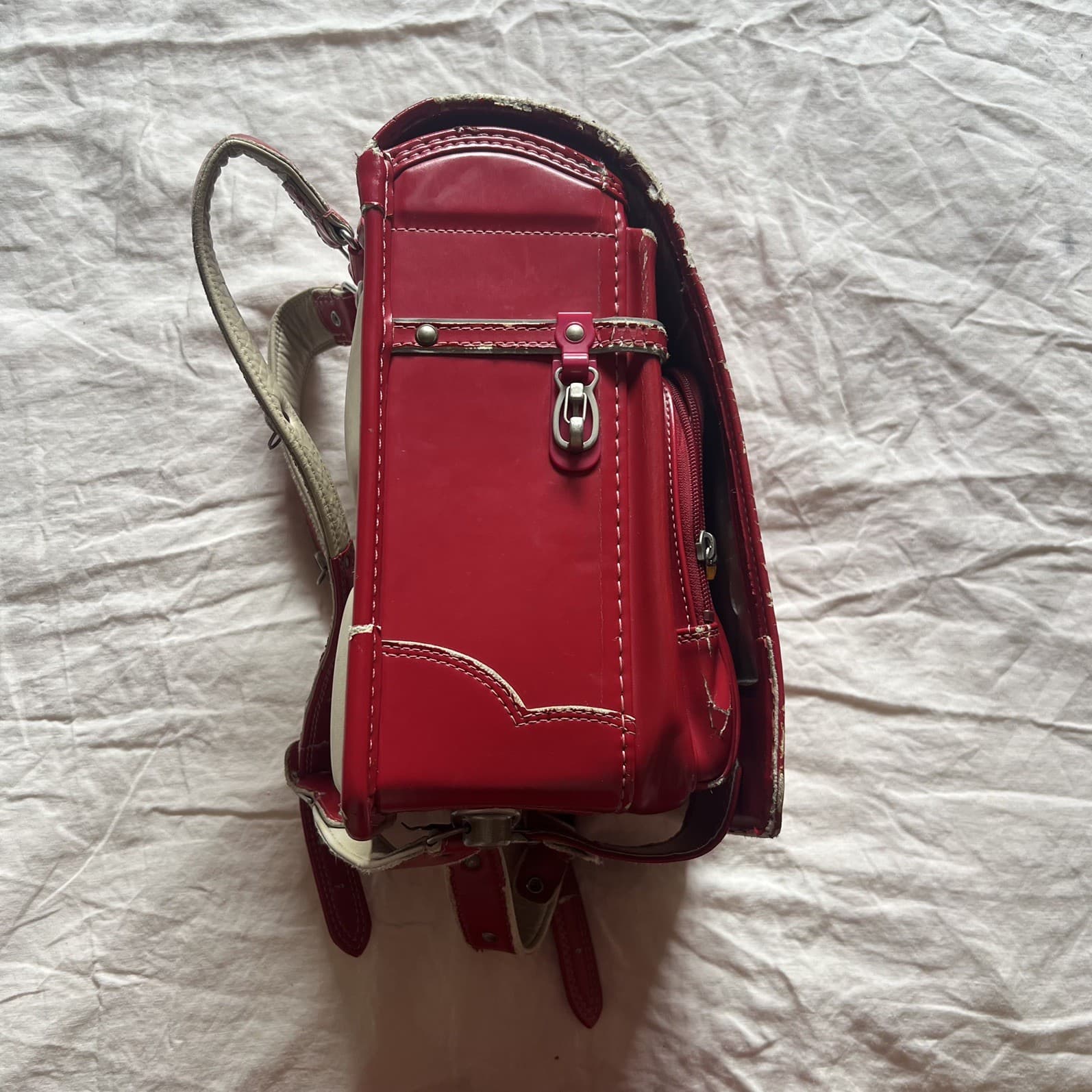 Vintage Japanese Randoseru Backpack Red Cream Hearts J-Fashion Harajuku — photo 10 of 16