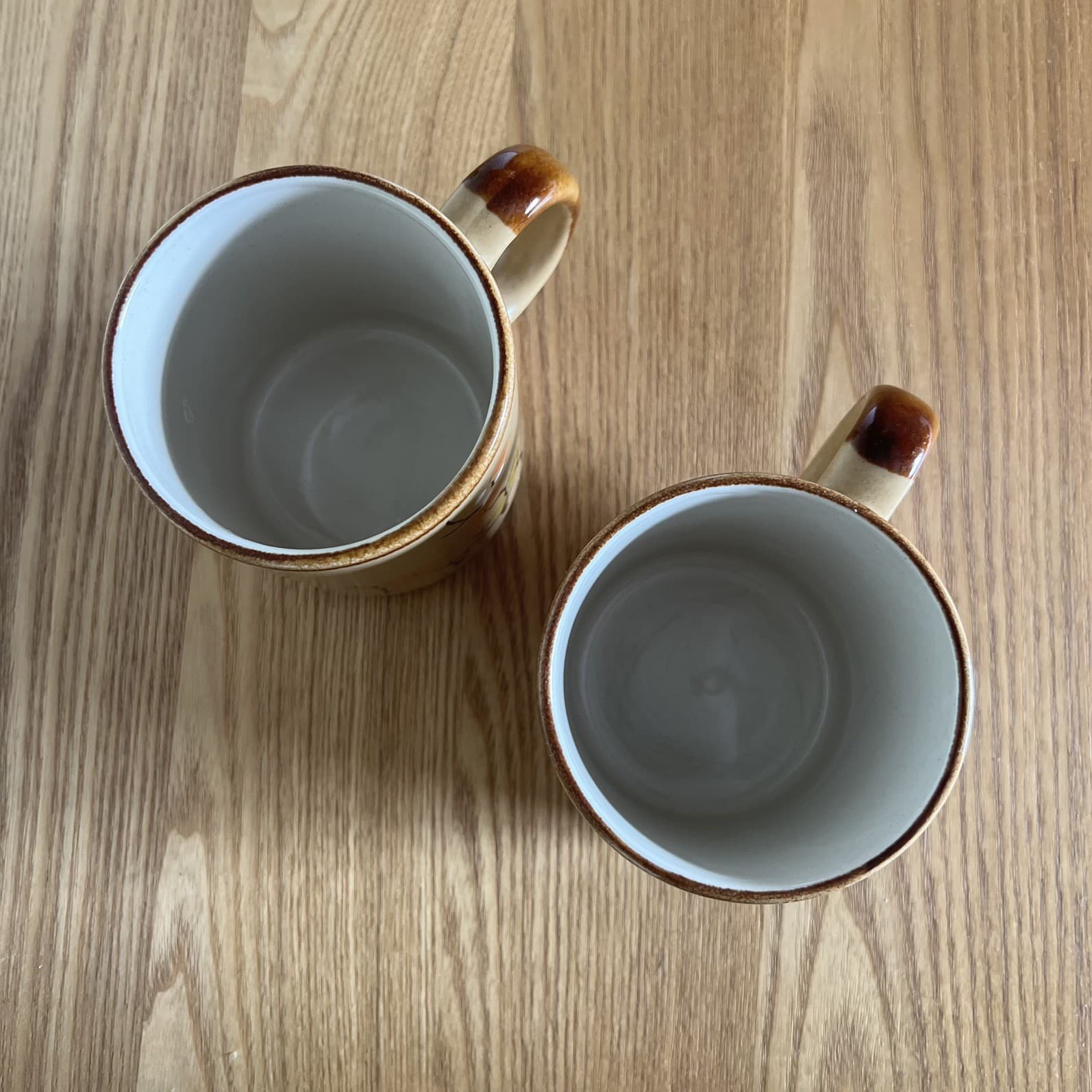 Vintage 70s Korea Stoneware Cappuccino Mugs Set 2 Sakura Cherry Blossom Jumbo — photo 2 of 8