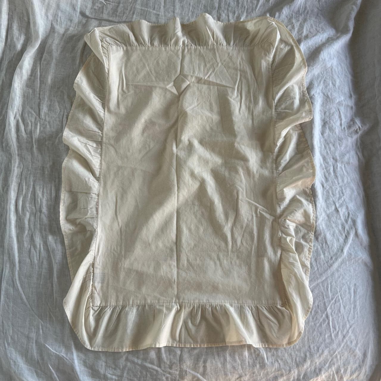 Vintage Ruffle Pillowcases Pair Standard Ivory Cream Cotton Blend Prairie — photo 2 of 6
