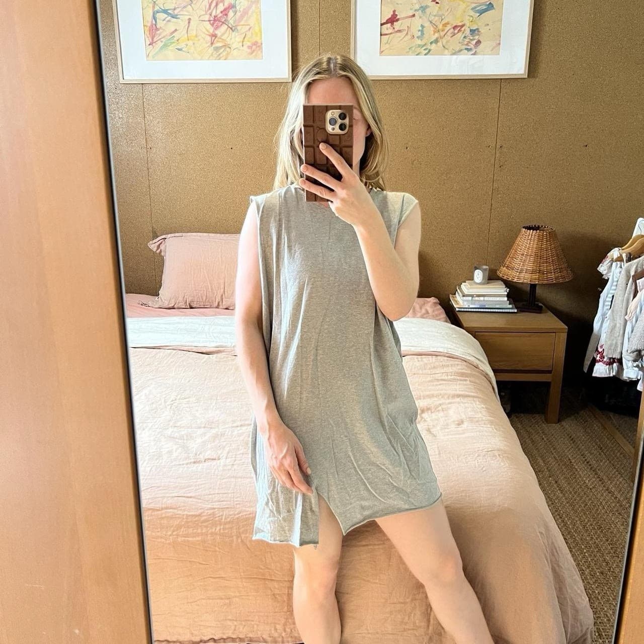 Viktoria Woods Grey Organic Cotton Tank Mini Dress 3 L Raw Edge Asymmetric Split — photo 2 of 7