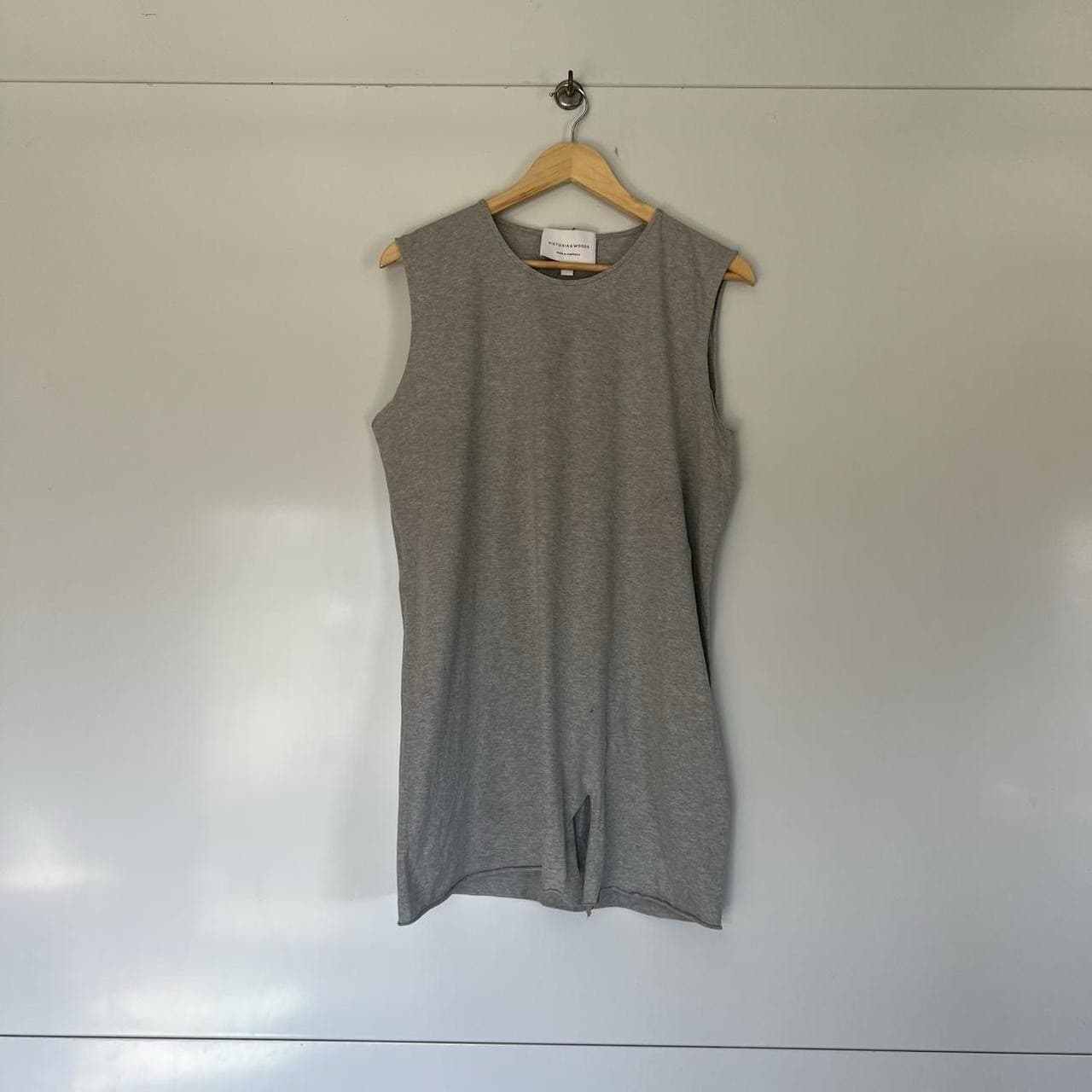 Viktoria Woods Grey Organic Cotton Tank Mini Dress 3 L Raw Edge Asymmetric Split — photo 3 of 7