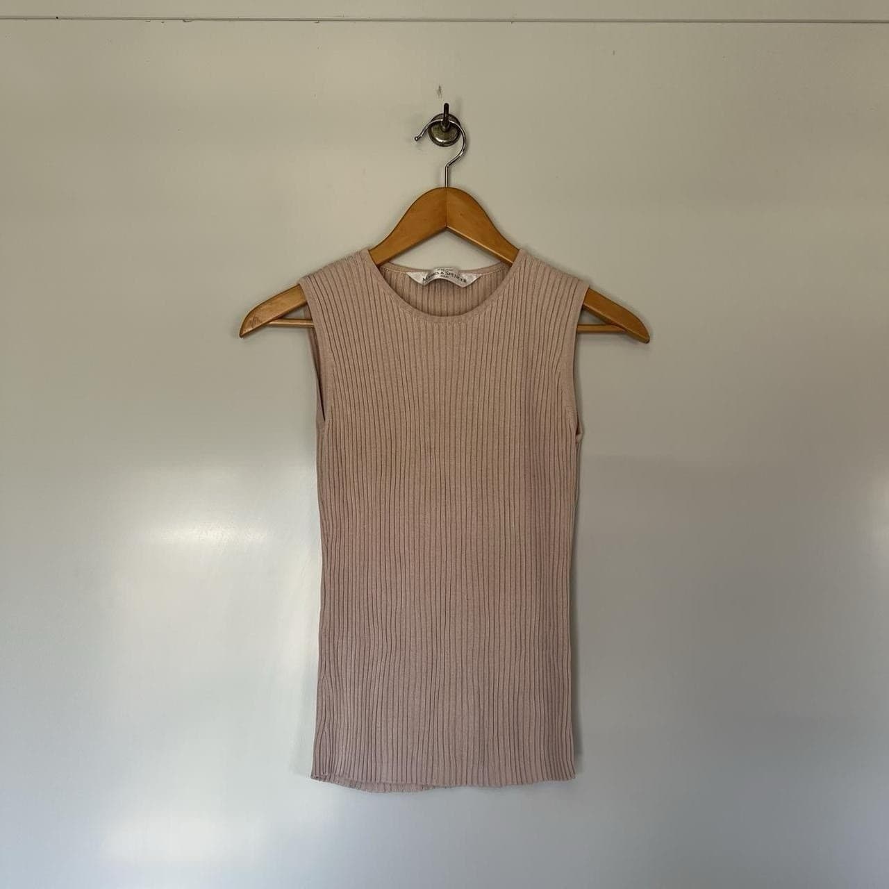 Vintage Marks & Spencer Silk Ribbed Tank Top S Beige Tan St Michael Knit Crew — photo 4 of 7