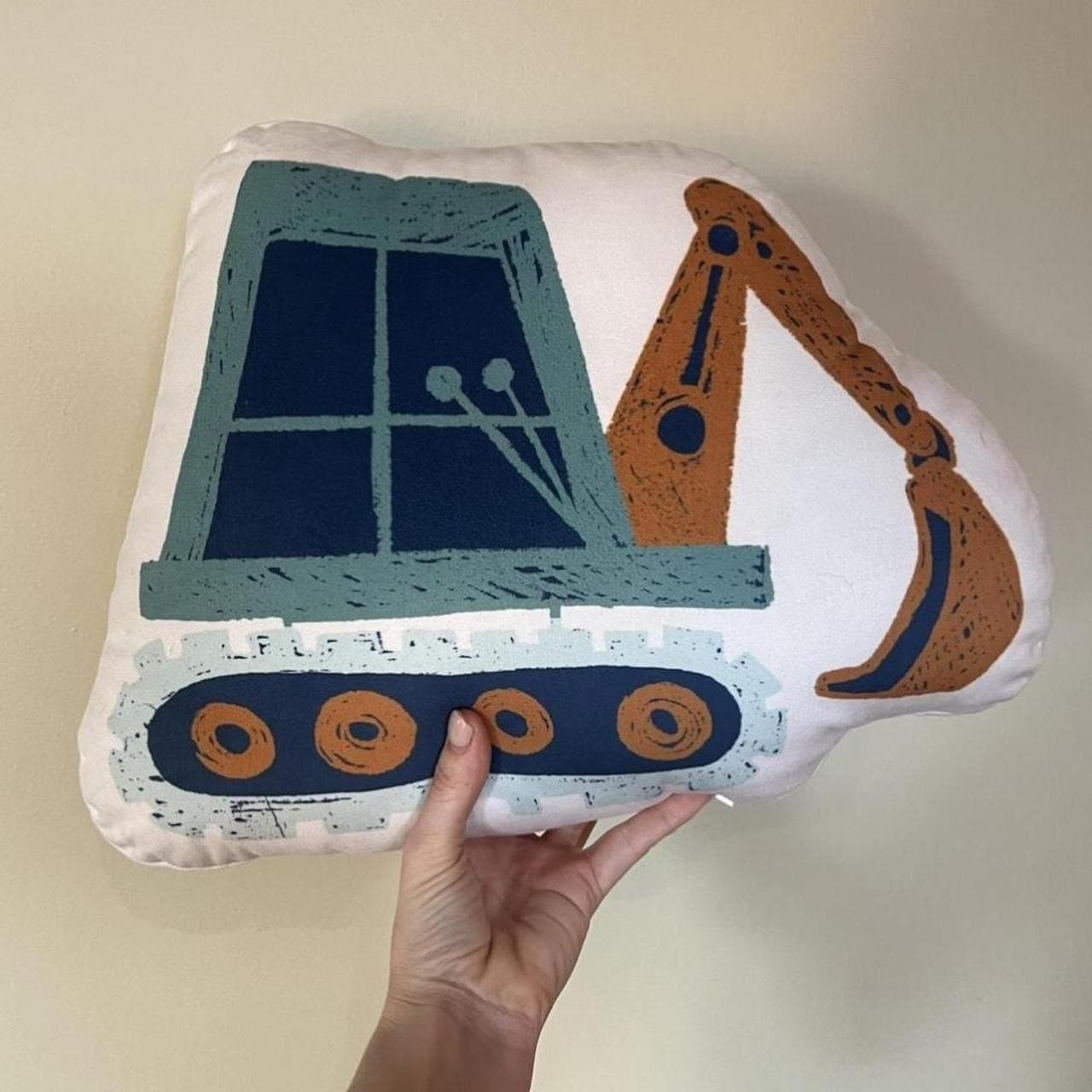 Kids Excavator Truck Shaped Cushion Muted Blue Orange Construction Digger — photo 4 of 6