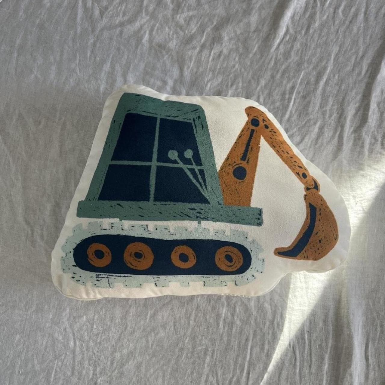 Kids Excavator Truck Shaped Cushion Muted Blue Orange Construction Digger — photo 6 of 6
