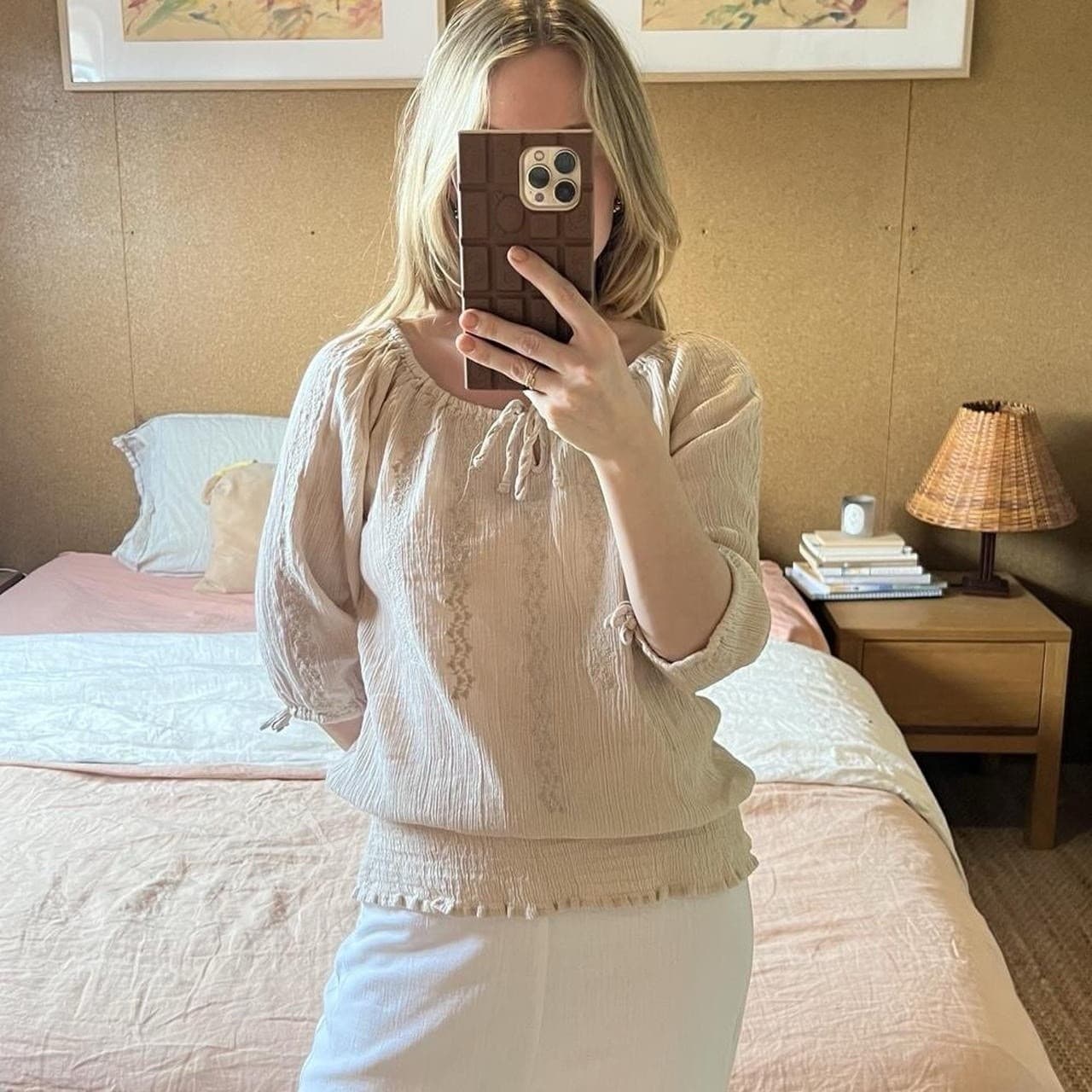 Cream Muslin Cotton Blouse 10 Cottagecore Prairie Romantic Boho Embroidered — photo 1 of 8