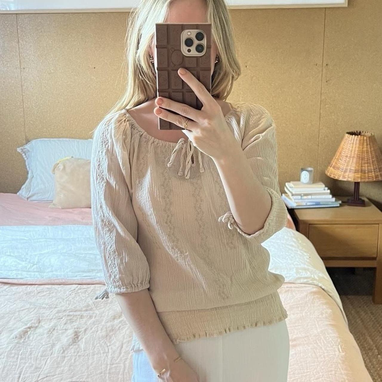 Cream Muslin Cotton Blouse 10 Cottagecore Prairie Romantic Boho Embroidered — photo 2 of 8