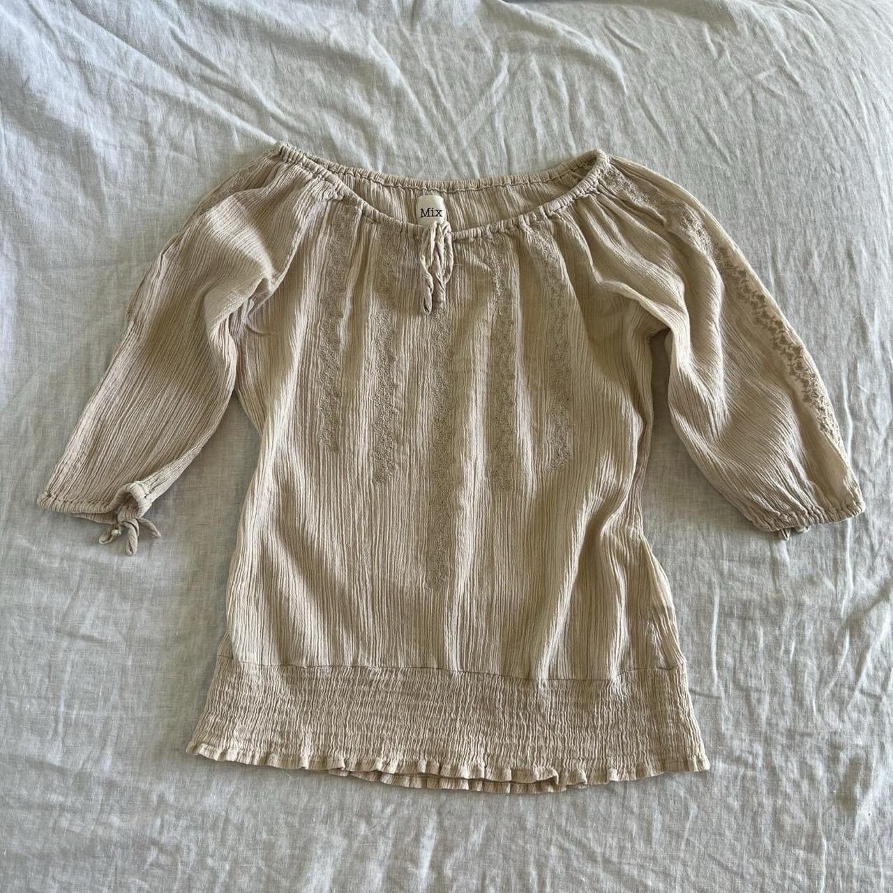 Cream Muslin Cotton Blouse 10 Cottagecore Prairie Romantic Boho Embroidered — photo 3 of 8