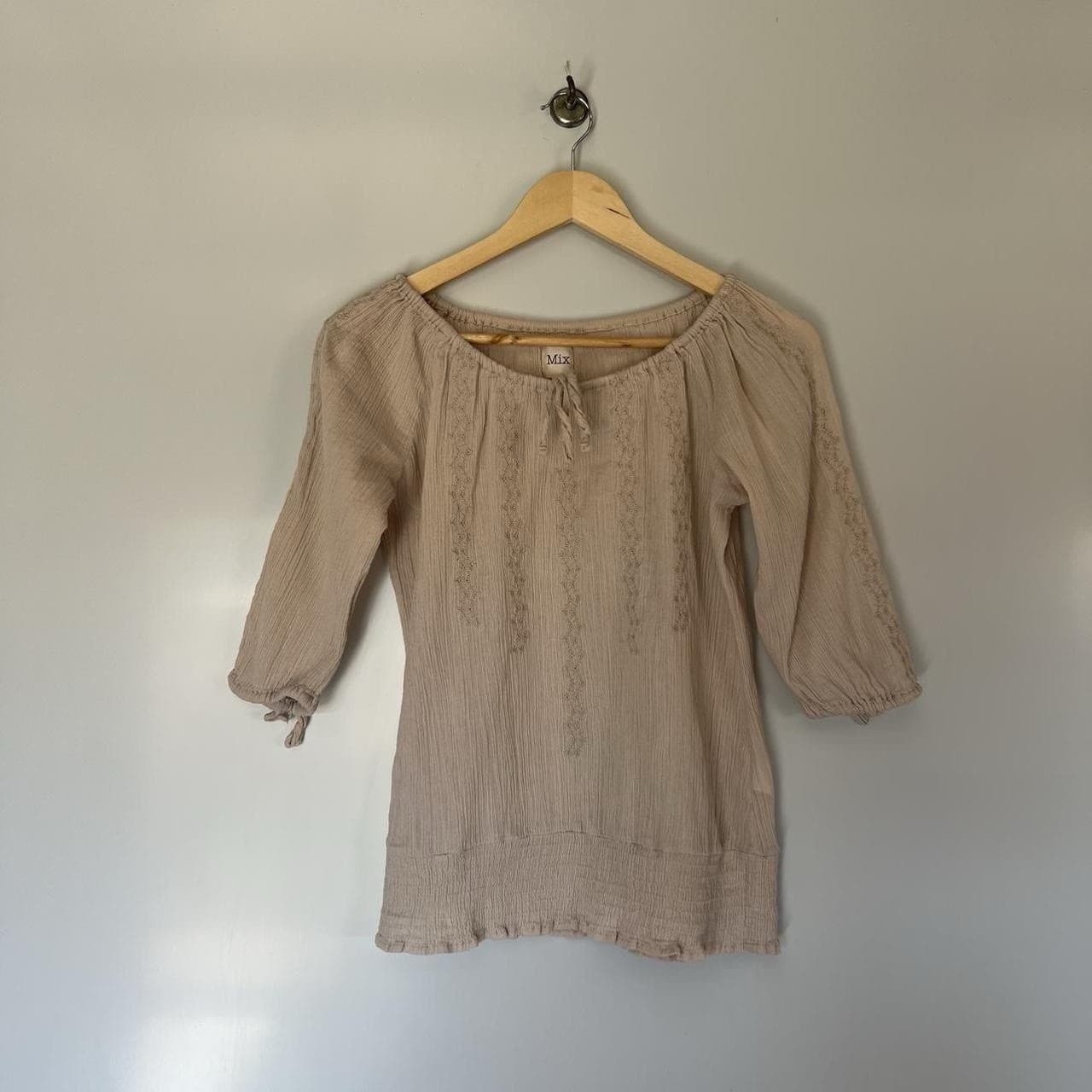 Cream Muslin Cotton Blouse 10 Cottagecore Prairie Romantic Boho Embroidered — photo 4 of 8