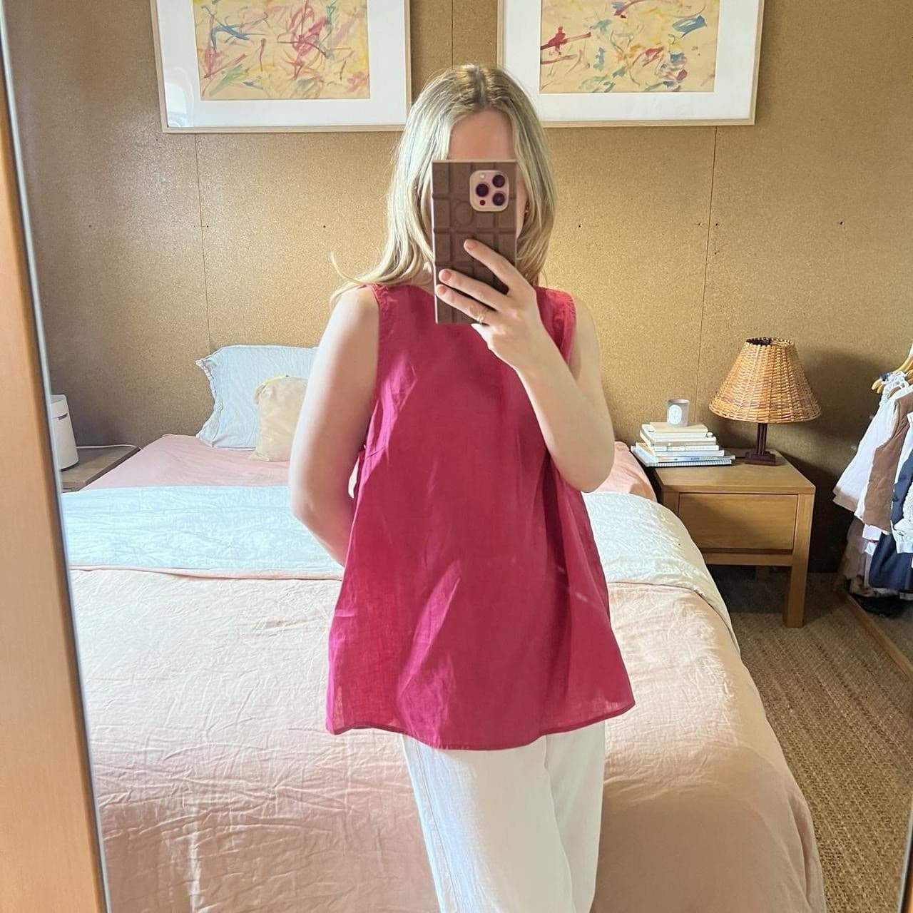 Sussan Hot Pink Linen Tank Top 14 Dopamine Dressing Fuchsia Coastal Summer — photo 1 of 8