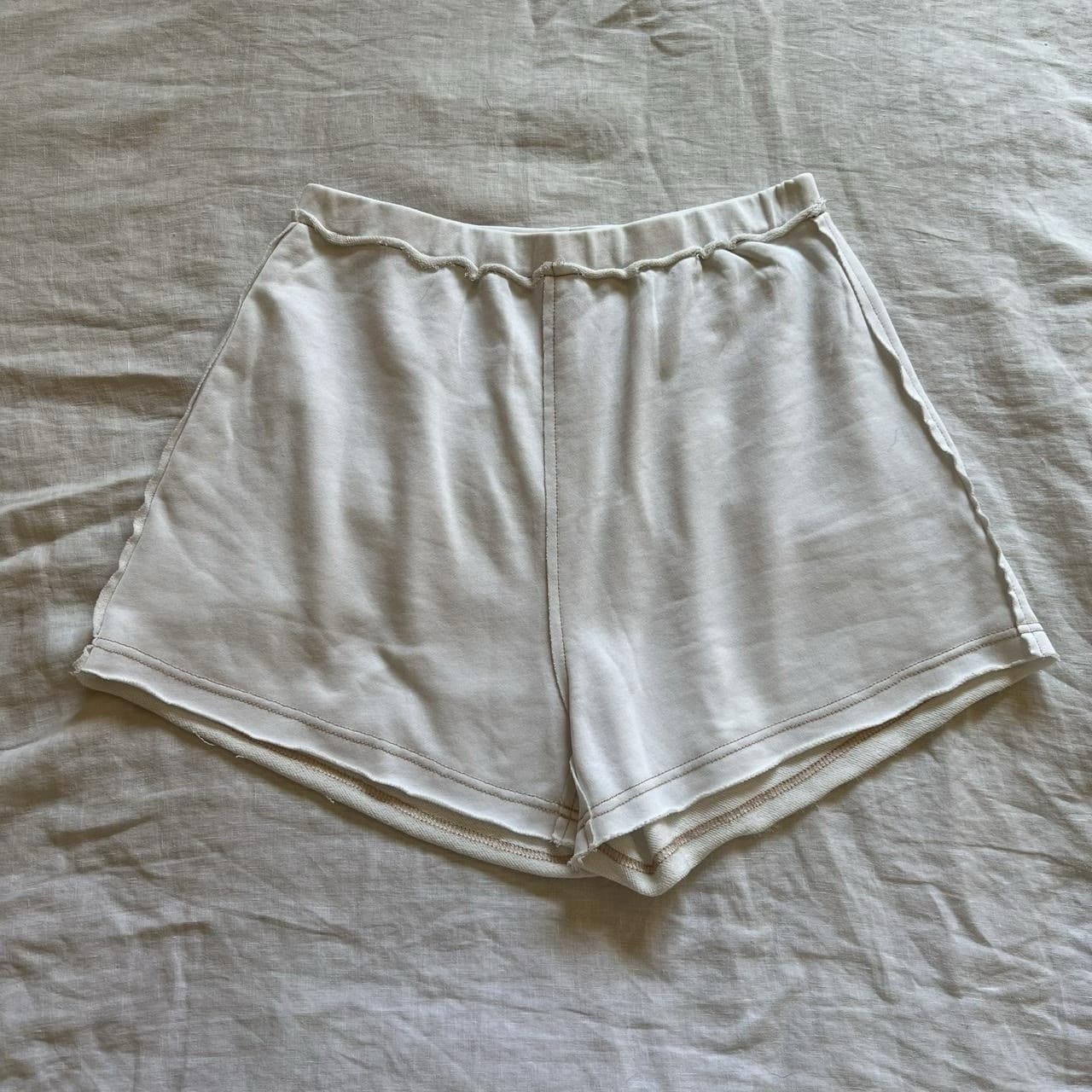 Sabo Skirt Ivory Lounge Shorts S Cream Cotton Blend Contrast Stitch Raw Hem Boho — photo 1 of 7