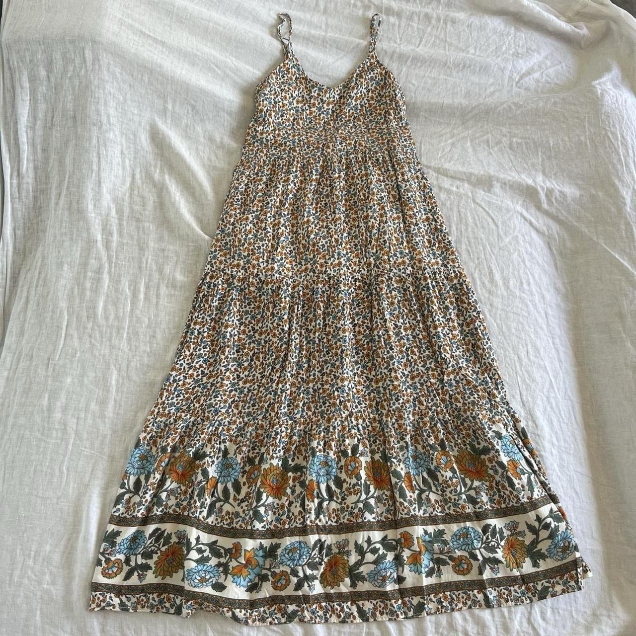 Yours Truly Floral Maxi Dress 8 S Border Print Boho Festival Rayon Spell Style — photo 5 of 8