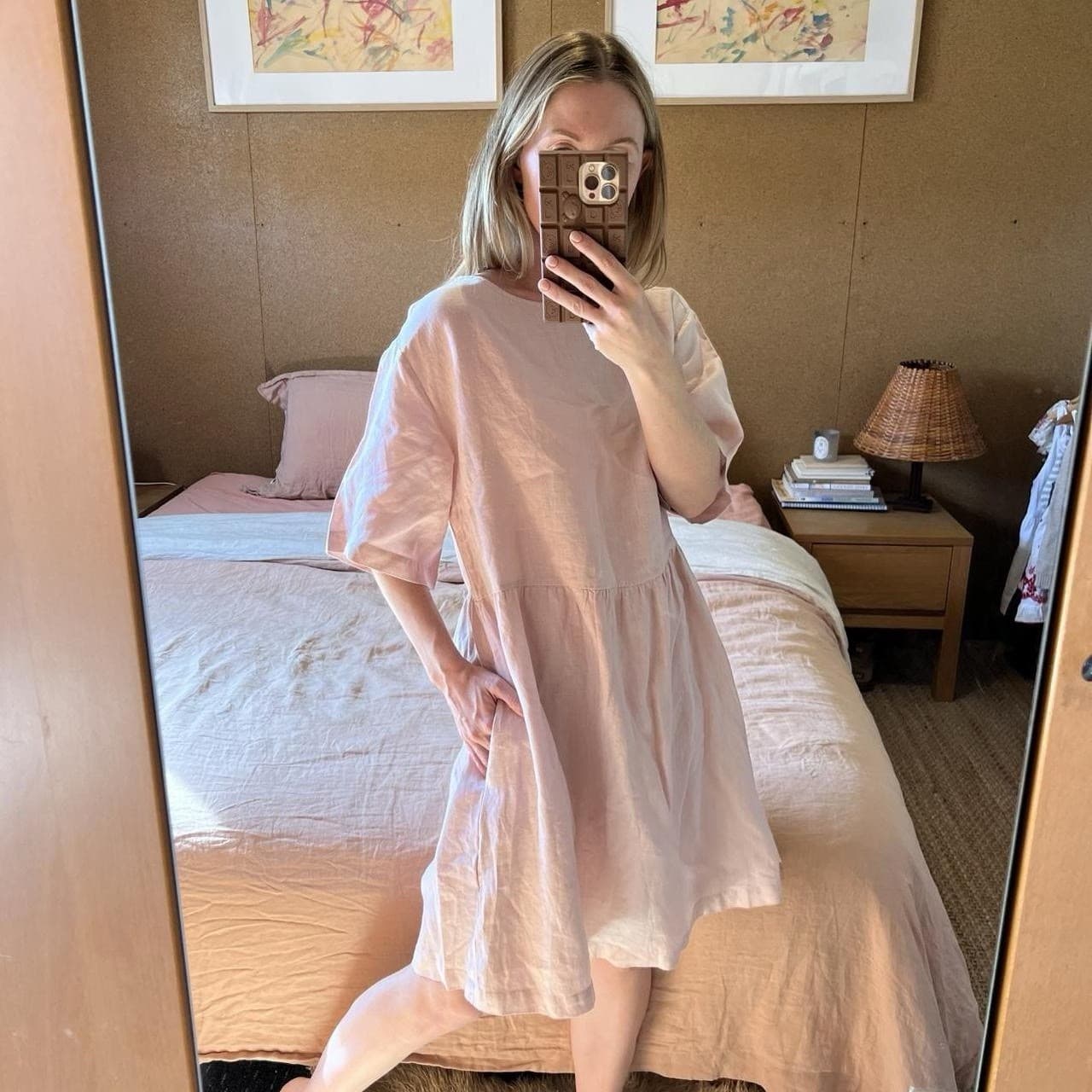 Assembly Label Pink Linen Smock Dress 6 8 S Mini Oversized Gathered Babydoll — photo 1 of 8