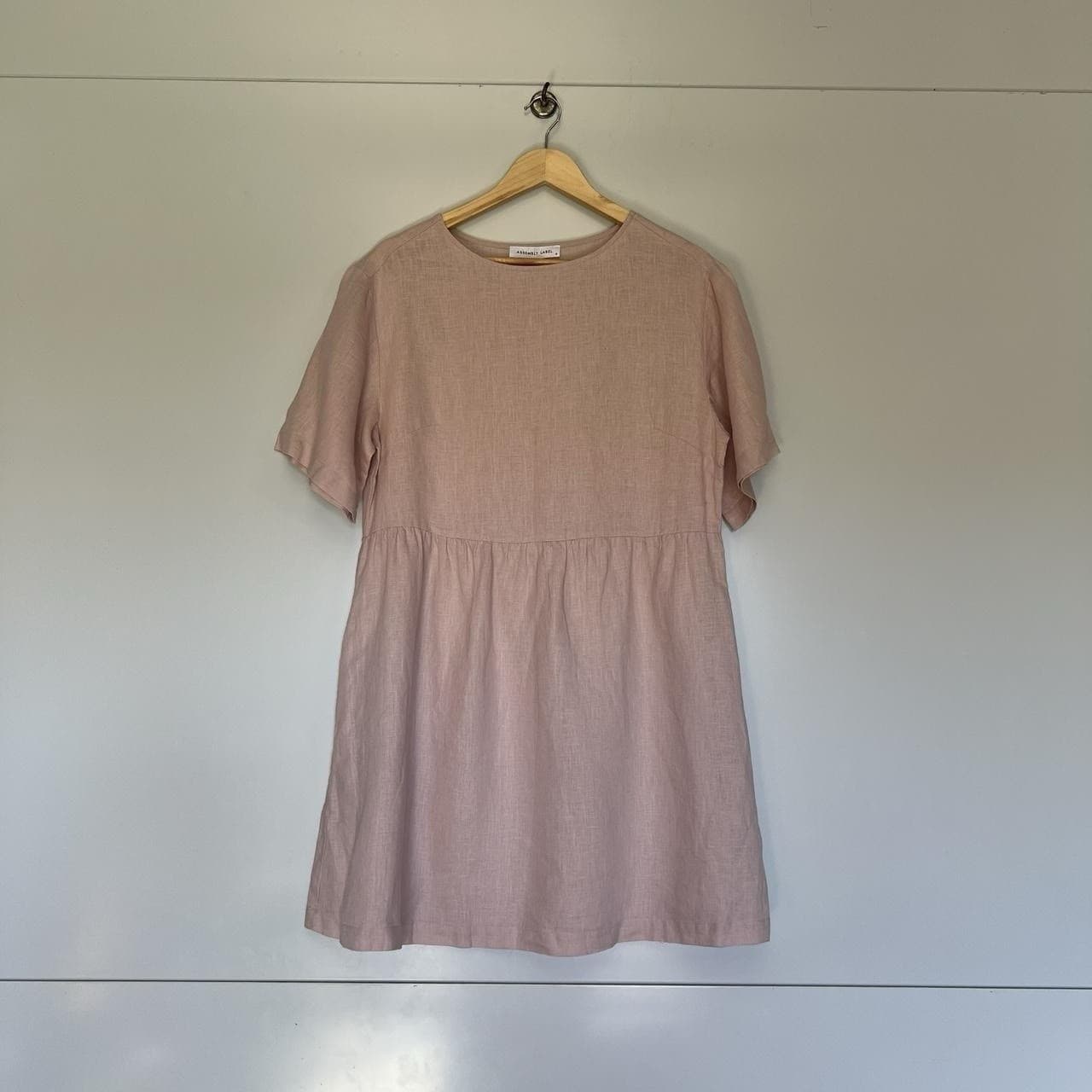 Assembly Label Pink Linen Smock Dress 6 8 S Mini Oversized Gathered Babydoll — photo 4 of 8