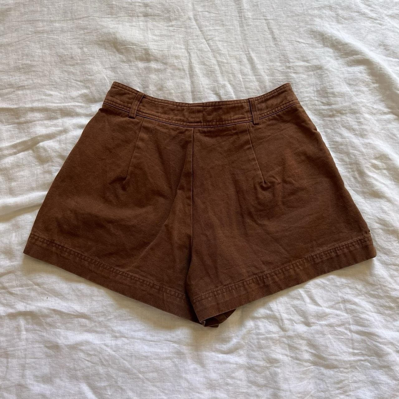 Hime Studio Chocolate Brown Cotton Shorts L 8 S High Waisted A-Line Twill Casual — photo 4 of 7