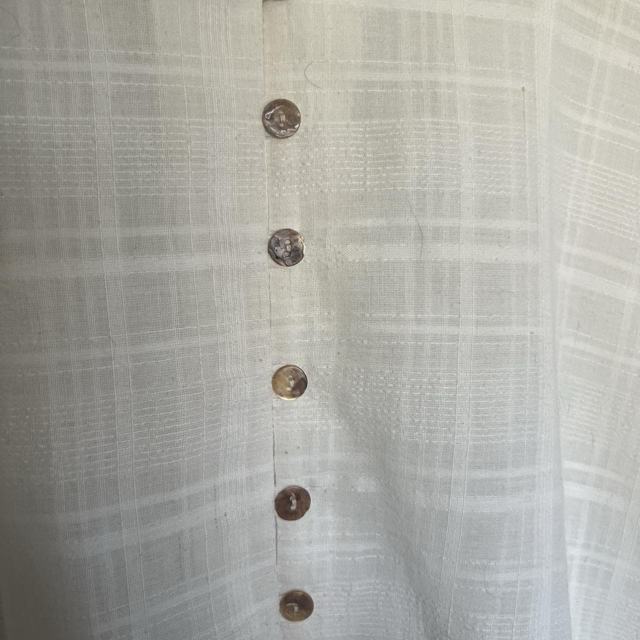 Vintage 90s Cream Gauze Tunic Shirt S M Plaid Oversized Beach Cover Up Coastal — photo 4 of 6