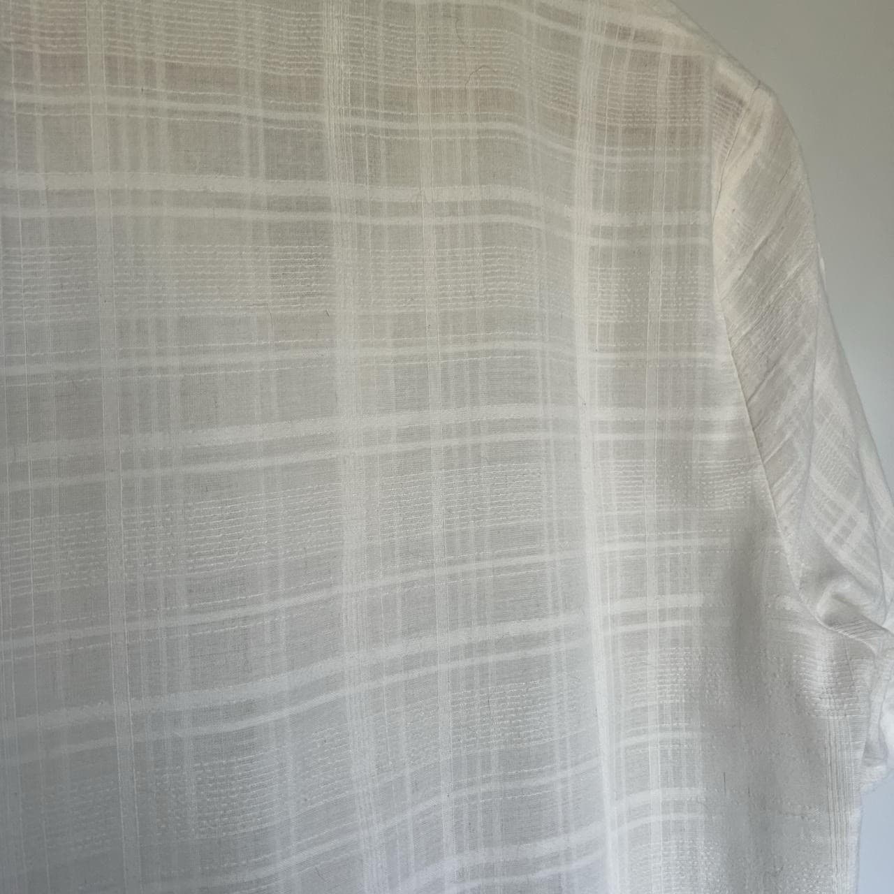 Vintage 90s Cream Gauze Tunic Shirt S M Plaid Oversized Beach Cover Up Coastal — photo 6 of 6